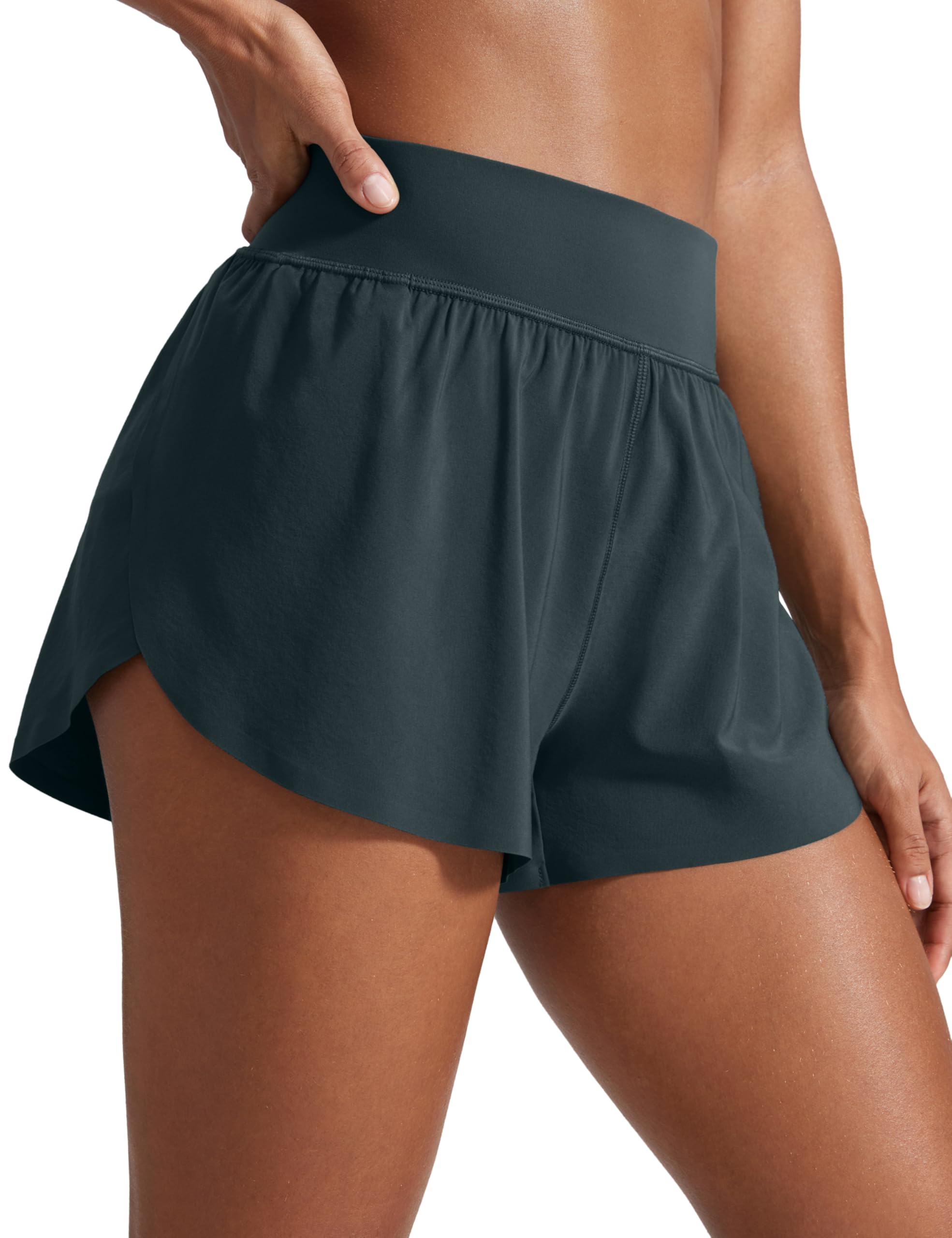 CRZ YOGA High Waisted Split Running Shorts 3" | Mesh Liner, Quick Dry, Lightweight, for Women