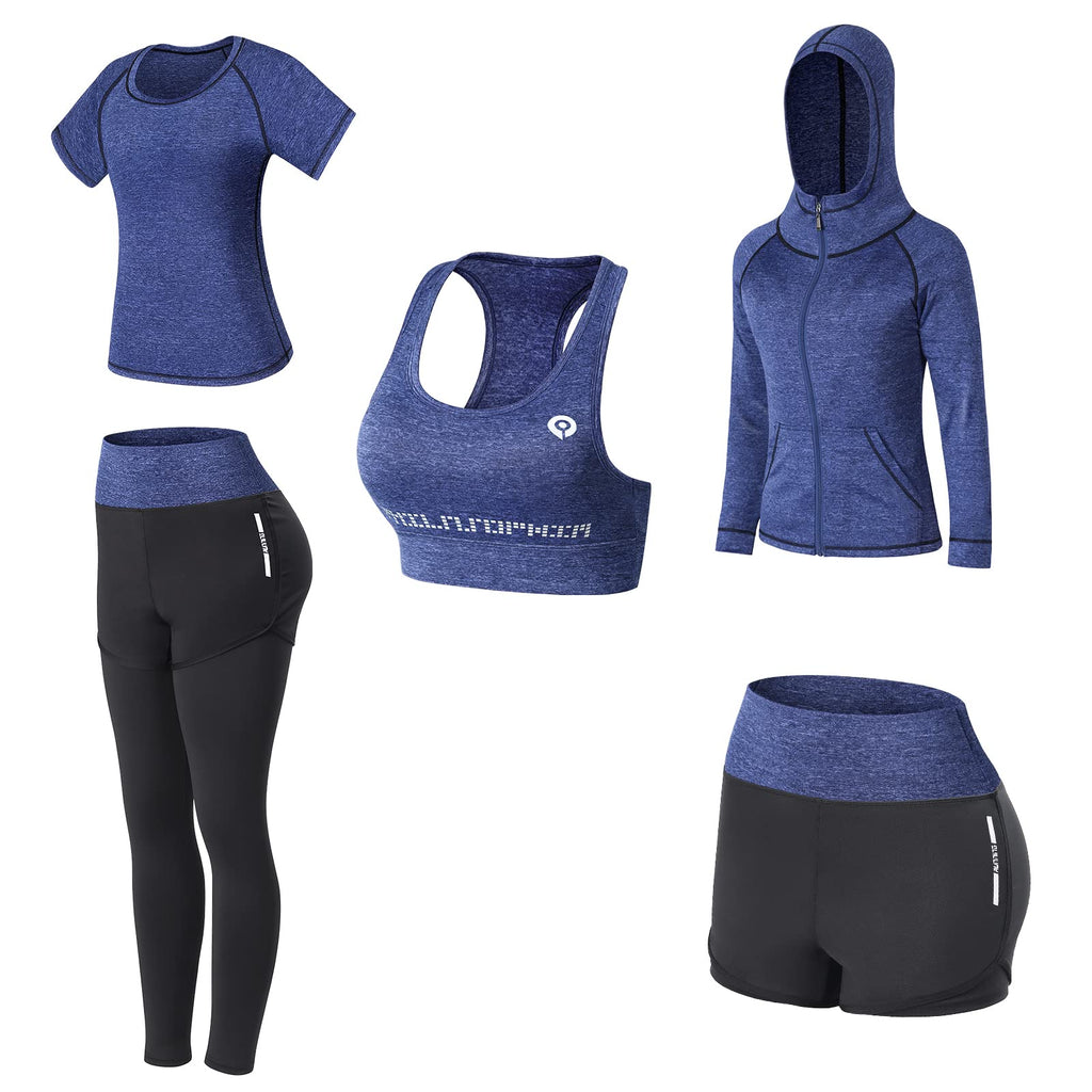 JULY'S SONG Yoga Clothes 5 Piece Sport Suits For Women Gym Running Quick Dry Sportswear For Ladies Sportswear Fitness Apparel