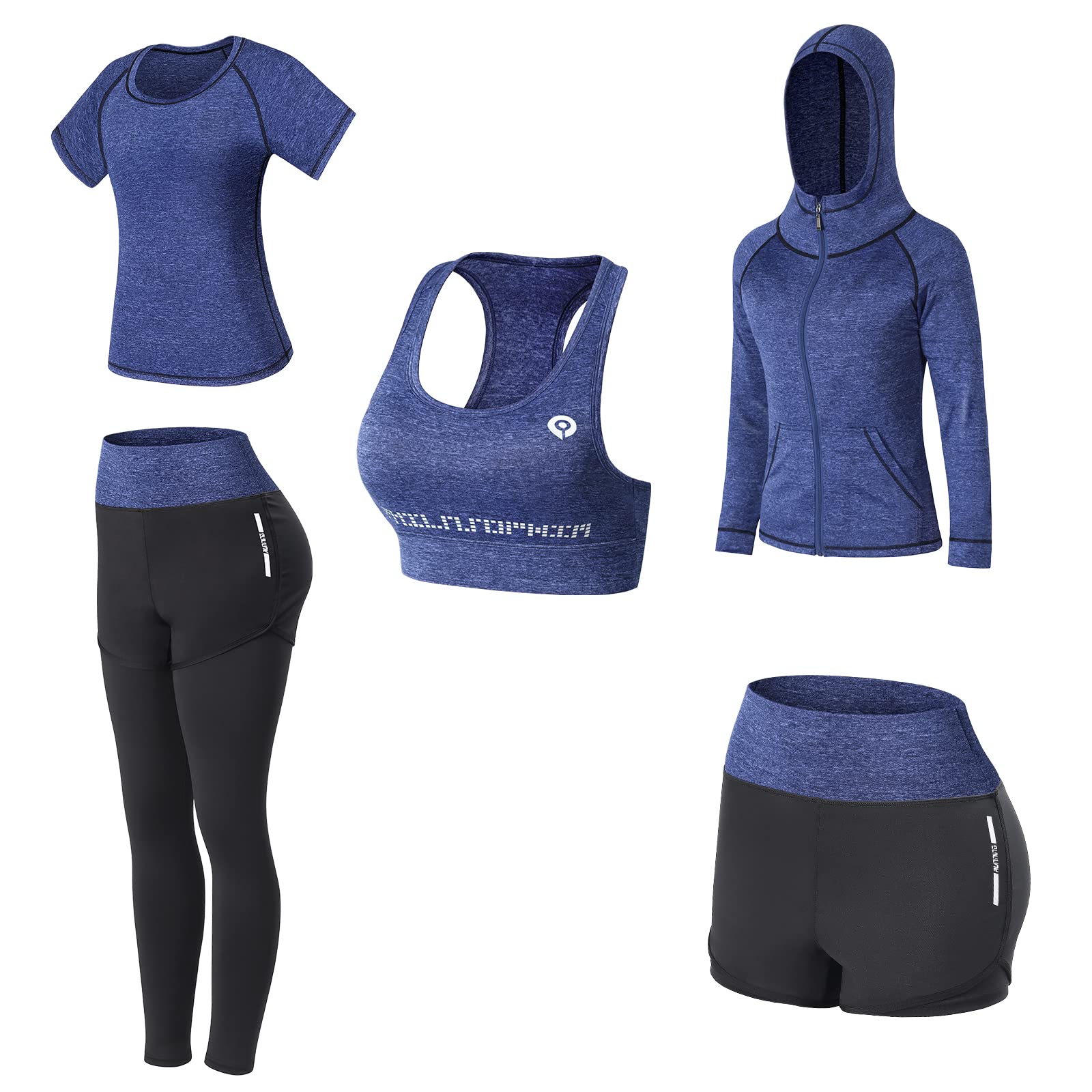 JULY'S SONG Yoga Clothes 5 Piece Sport Suits For Women Gym Running Quick Dry Sportswear For Ladies Sportswear Fitness Apparel