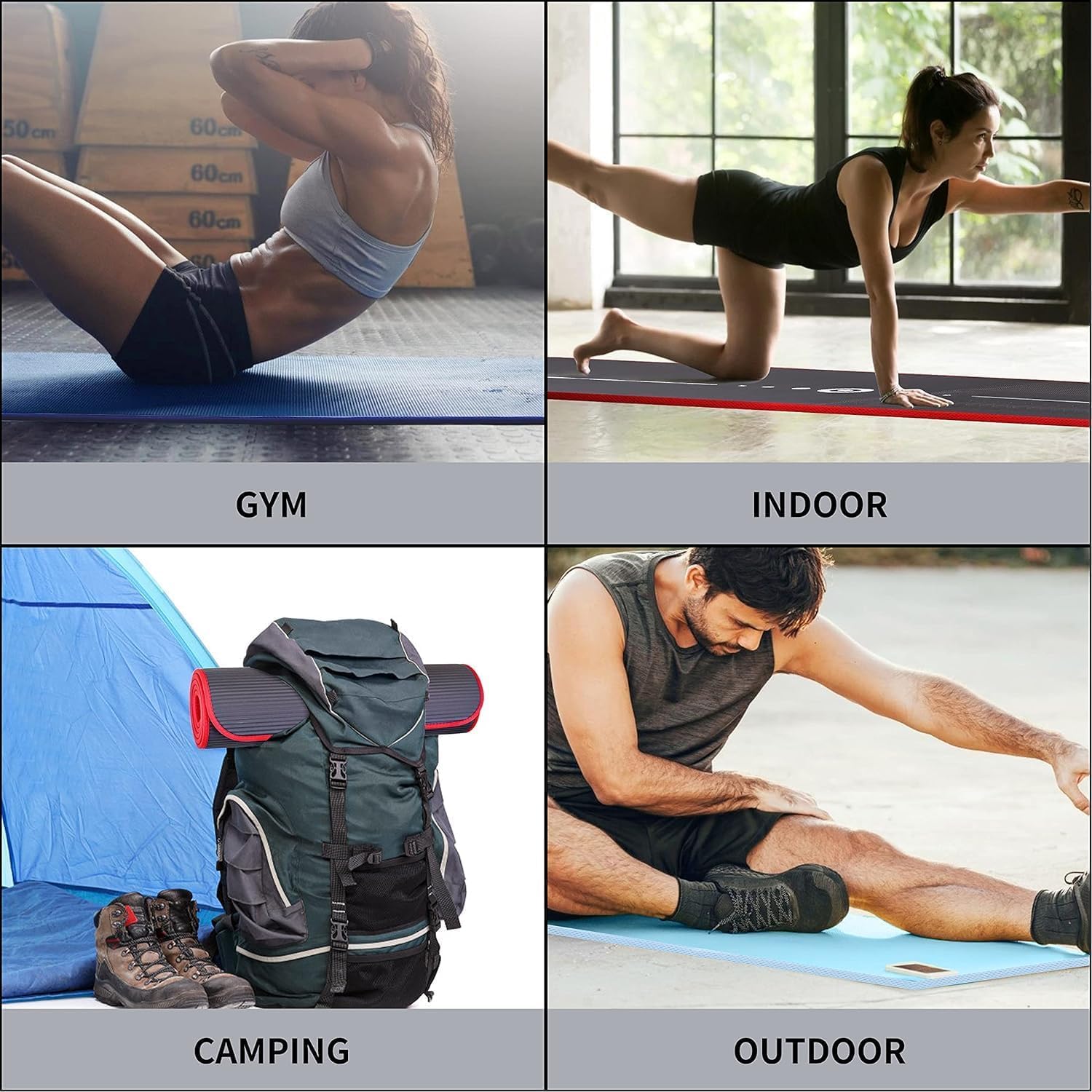 PROIRON Thick 10MM Exercise Mat, Non-Slip Yoga Pilates Gym Mat | Tear-Resistant Reinforced Edges, Flat, Good Elasticity, Camping Mat for Travel, NBR, 1860x660x10mm