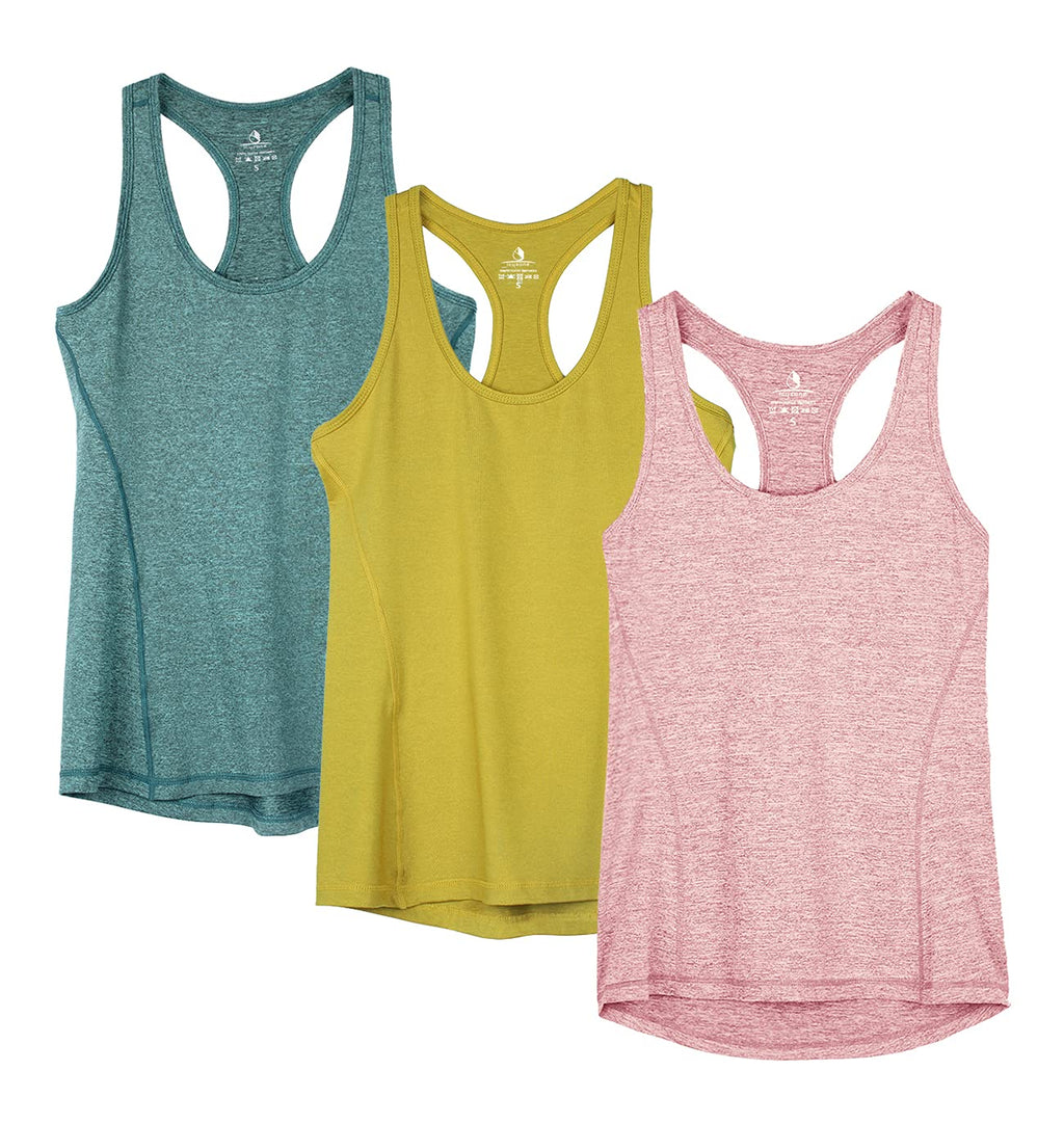 icyzone Débardeur de Sport Femme Dos Nageur Yoga Shirt sans Manches Running Fitness Tank Top, Lot de 3