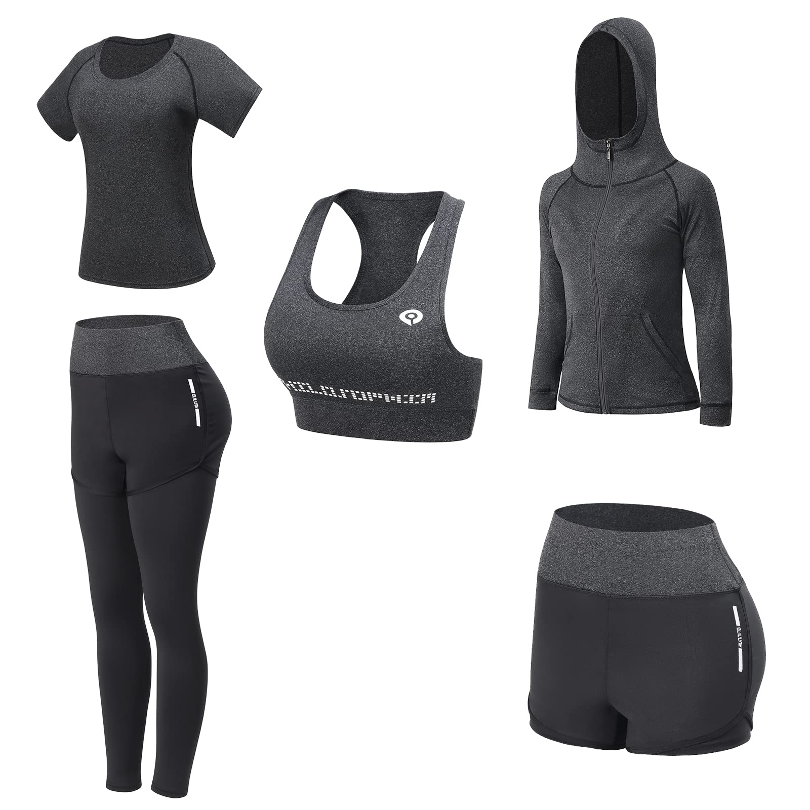 JULY'S SONG Yoga Clothes 5 Piece Sport Suits For Women Gym Running Quick Dry Sportswear For Ladies Sportswear Fitness Apparel