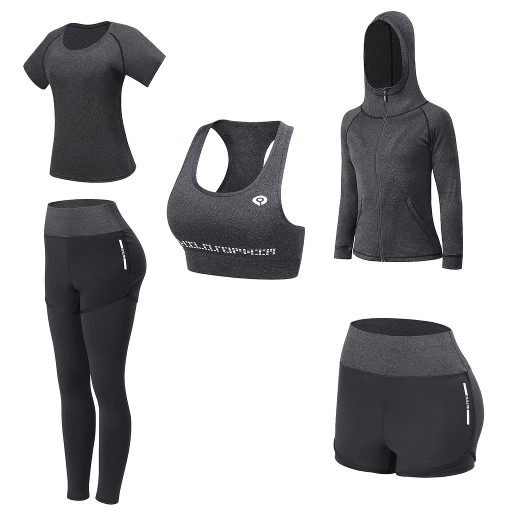 JULY'S SONG Yoga Clothes 5 Piece Sport Suits For Women Gym Running Quick Dry Sportswear For Ladies Sportswear Fitness Apparel