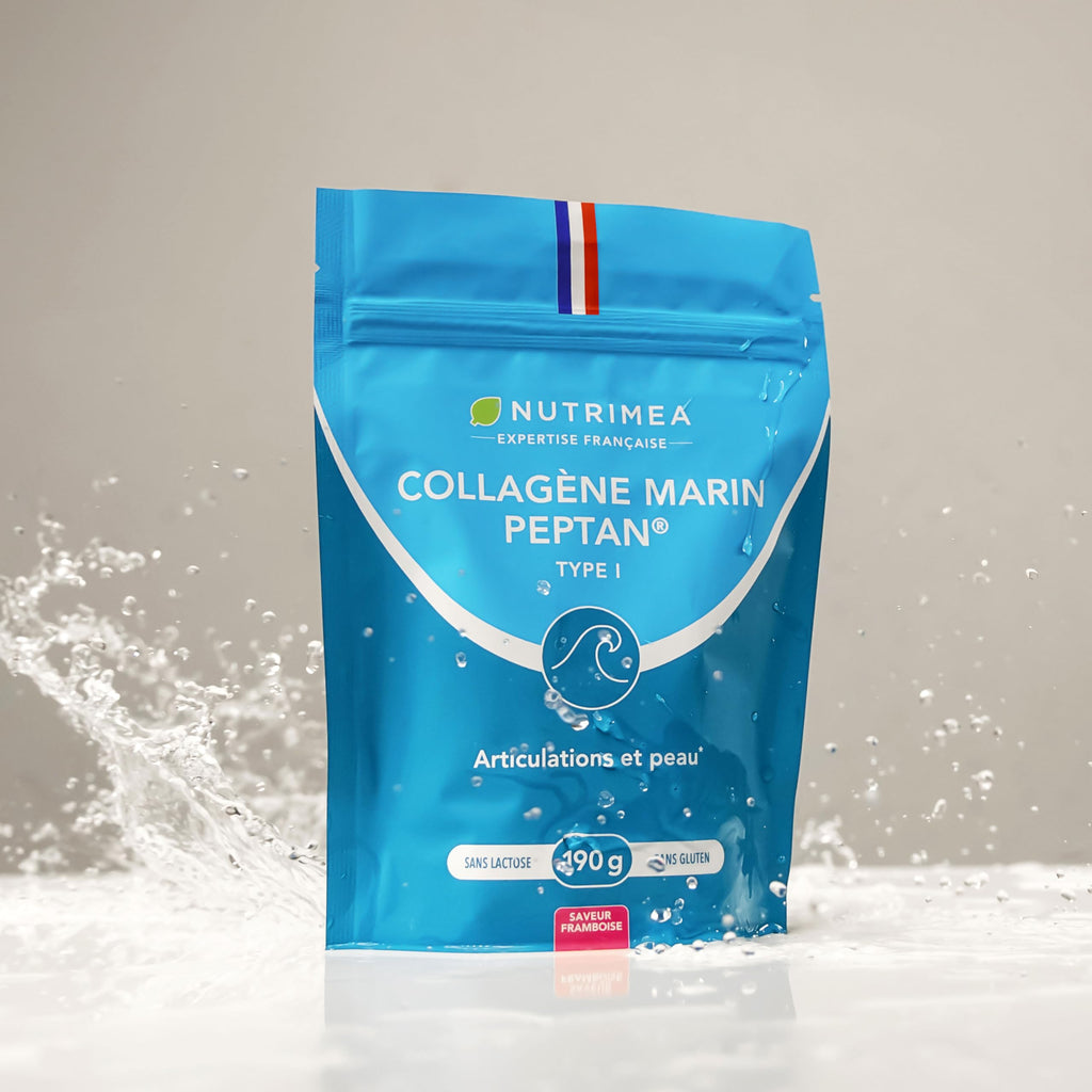Collagene Marin | Types 1 & 2 Brevetés | Vitamines A, C & E Végétales | Pur et Naturel | Hydratation de la Peau | Protège Os et Cartilages | 900 mg | 90 Gélules | Nutrimea | Fabriqué en France
