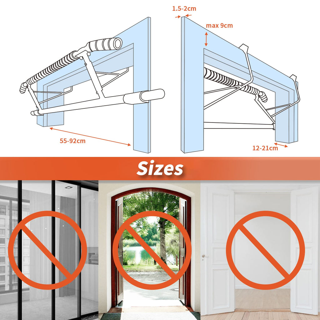 DH FitLife Barre de traction pour cadre de porte sans vis | Pull up bar Doorway | Barre d'étirement | Avec L'entraîneur à l'élingue | Pour cadre de porte 70-92cm