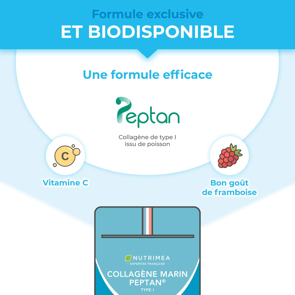 Collagene Marin | Types 1 & 2 Brevetés | Vitamines A, C & E Végétales | Pur et Naturel | Hydratation de la Peau | Protège Os et Cartilages | 900 mg | 90 Gélules | Nutrimea | Fabriqué en France