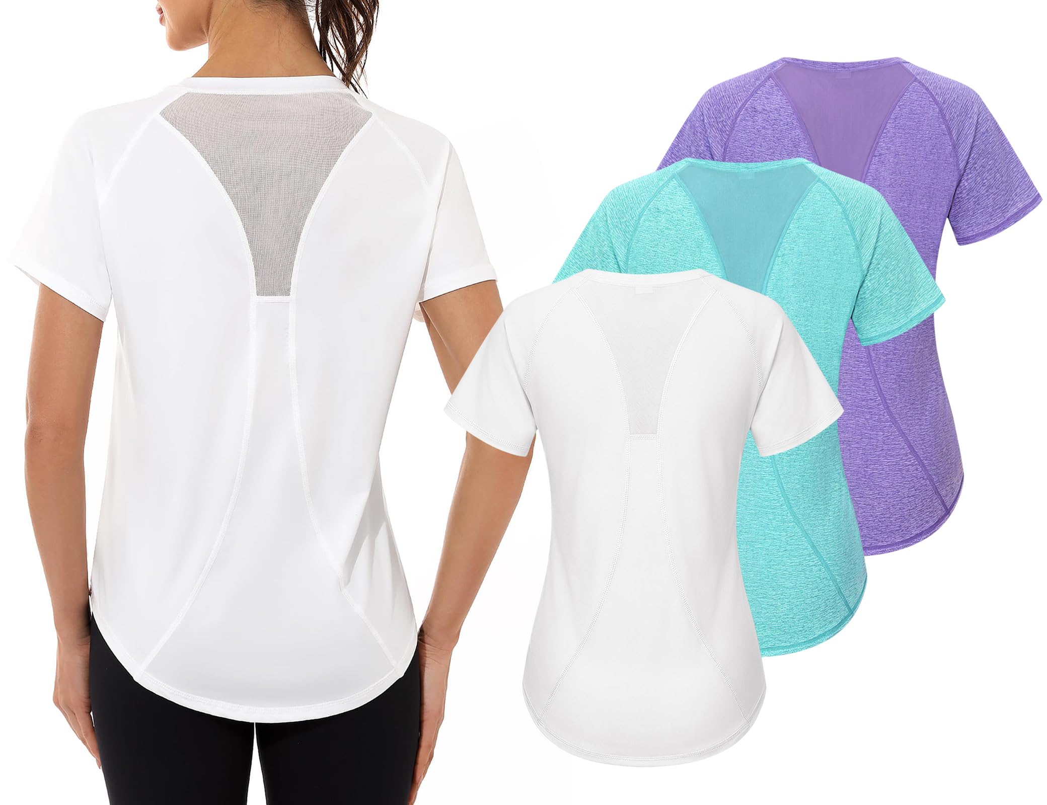Gyabnw Women's Sport T-Shirt Anti-UV Elastic Crew Neck Short Sleeve Breathable Quick Dry UPF 50+ Fitness Top for Yoga Running and Gym