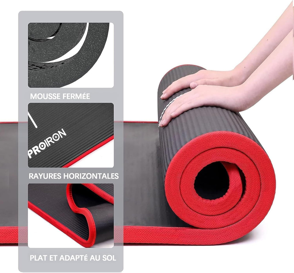 PROIRON Thick 10MM Exercise Mat, Non-Slip Yoga Pilates Gym Mat | Tear-Resistant Reinforced Edges, Flat, Good Elasticity, Camping Mat for Travel, NBR, 1860x660x10mm