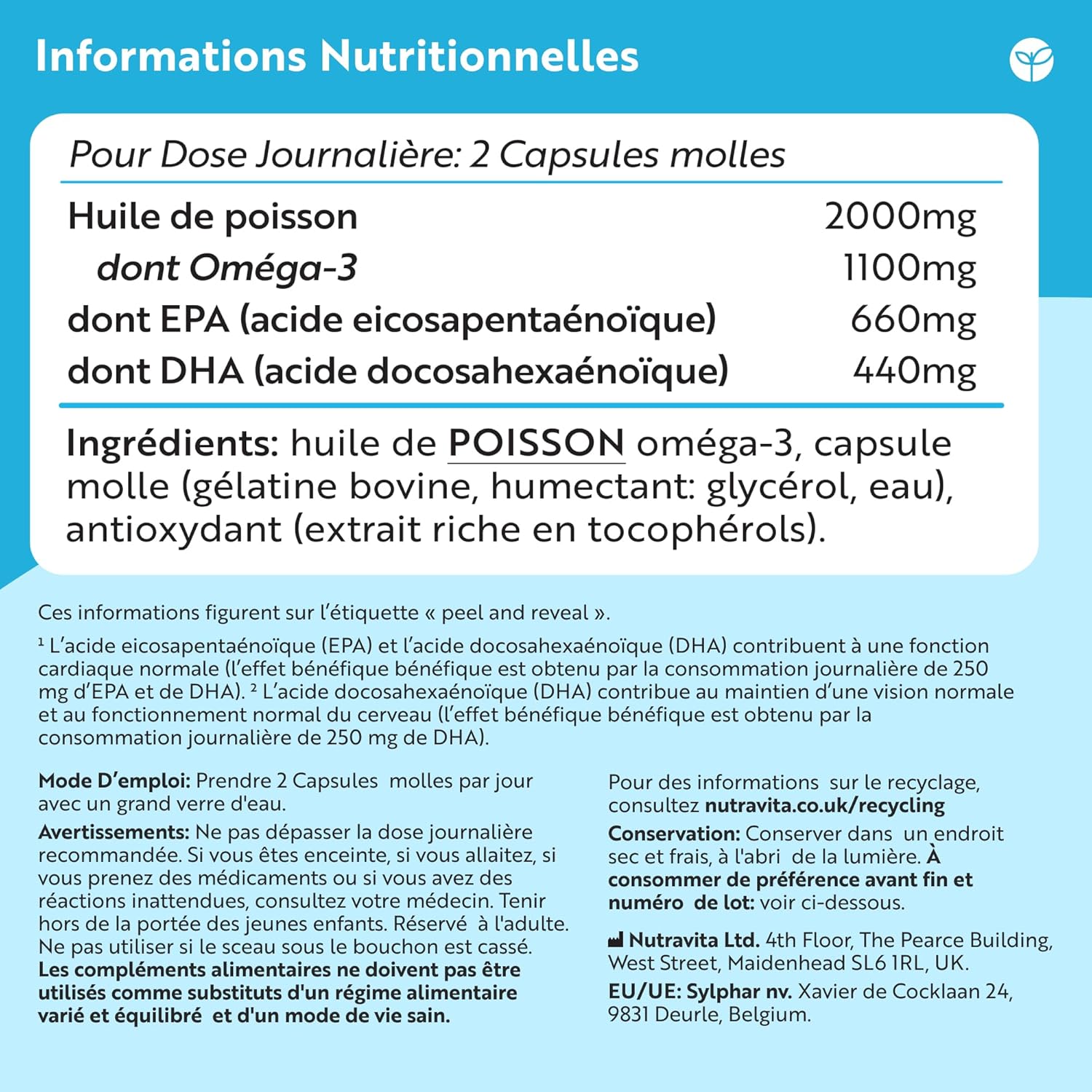 Nutravita Omega 3 Huile de Poissons 2000 mg - 480 Gélules - 8 Mois | Lot de 2 - Haute Concentration en EPA (660mg) & DHA (440mg) - Soutien Fonction Cardiaque et une Vision Normale
