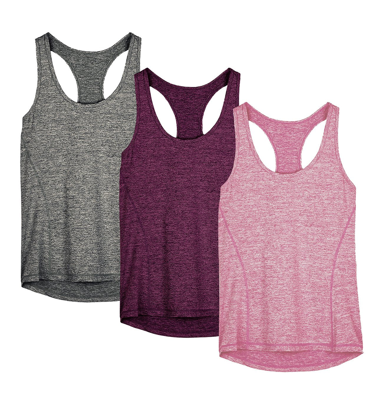 icyzone Débardeur de Sport Femme Dos Nageur Yoga Shirt sans Manches Running Fitness Tank Top, Lot de 3