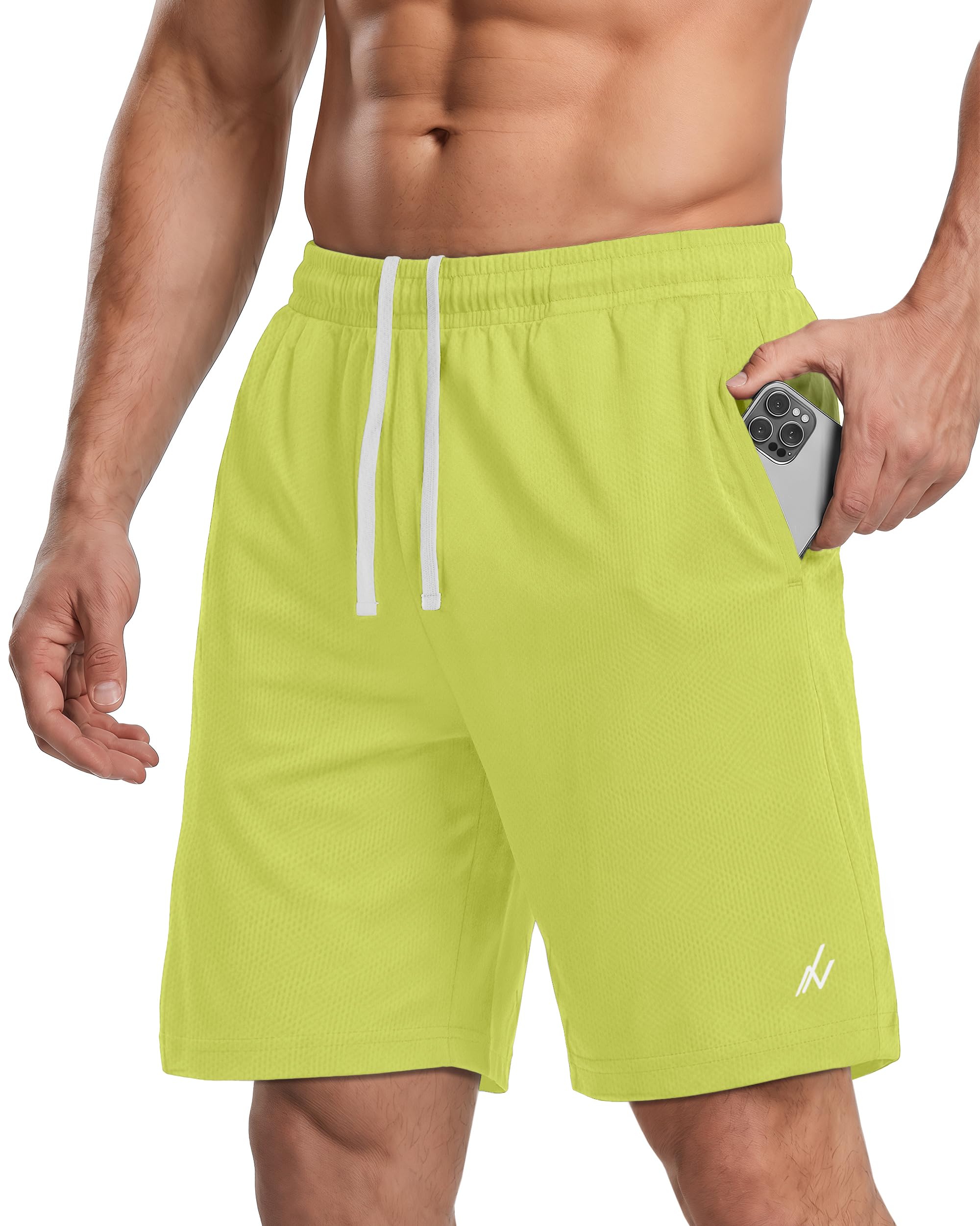 Breathable Mesh Mens Athletic Shorts Loose-Fit Quick Dry Running Gym Shorts | Lightweight Activewear Knit Workout Shorts with Pockets 8 Inch Inseam Elastic Waistband with Drawstring
