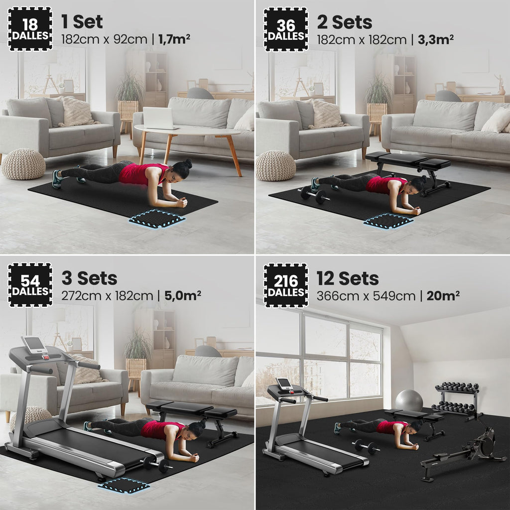 bemaxx Tapis de Fitness Protection de Sol Salle de Sport - Dalles en Mousse | EVA Caoutchouc sans BPA Matelas Puzzle Yoga Pilates Tatami pour Matériel Gym Banc de Musculation Garage Piscine Isolation