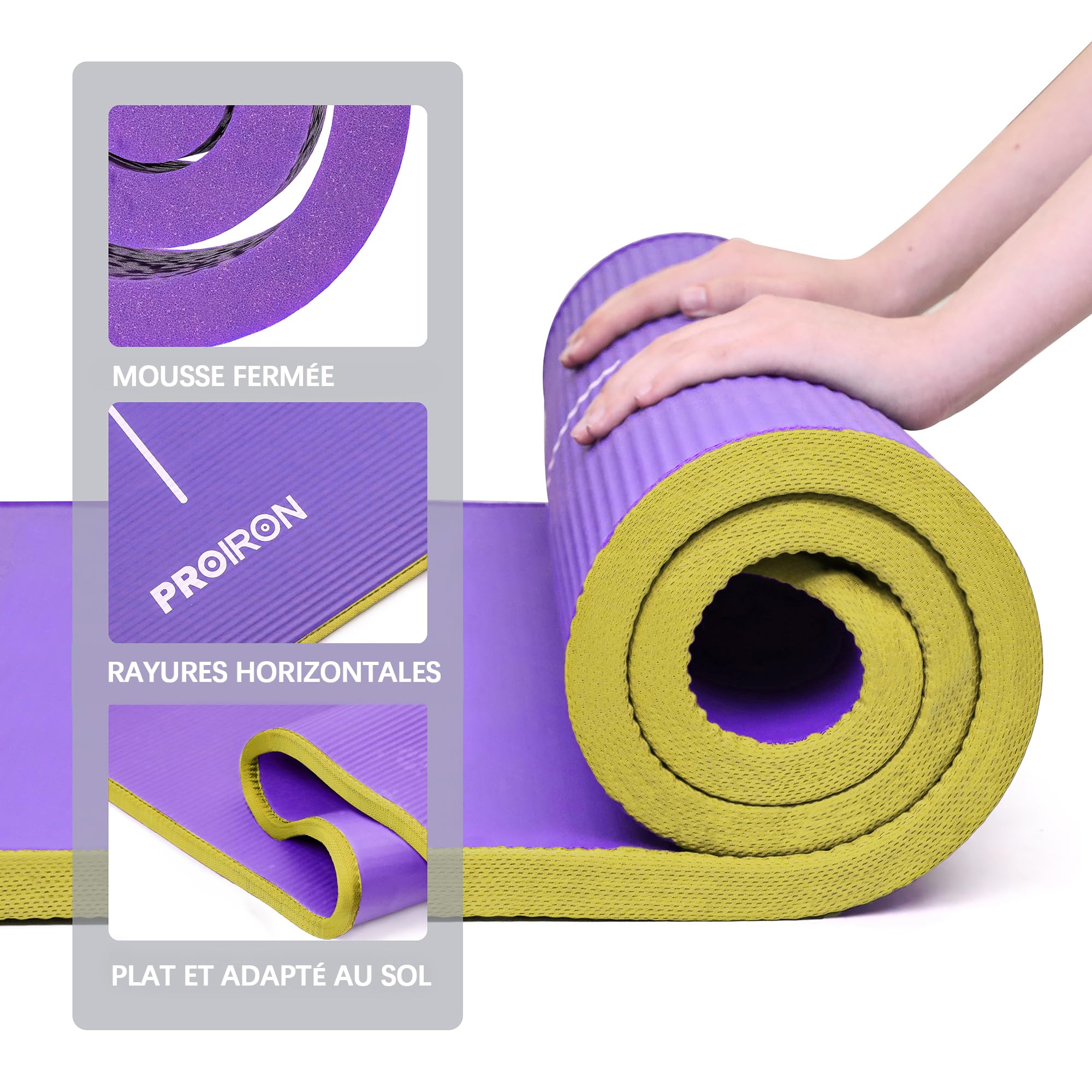 PROIRON Thick 10MM Exercise Mat, Non-Slip Yoga Pilates Gym Mat | Tear-Resistant Reinforced Edges, Flat, Good Elasticity, Camping Mat for Travel, NBR, 1860x660x10mm