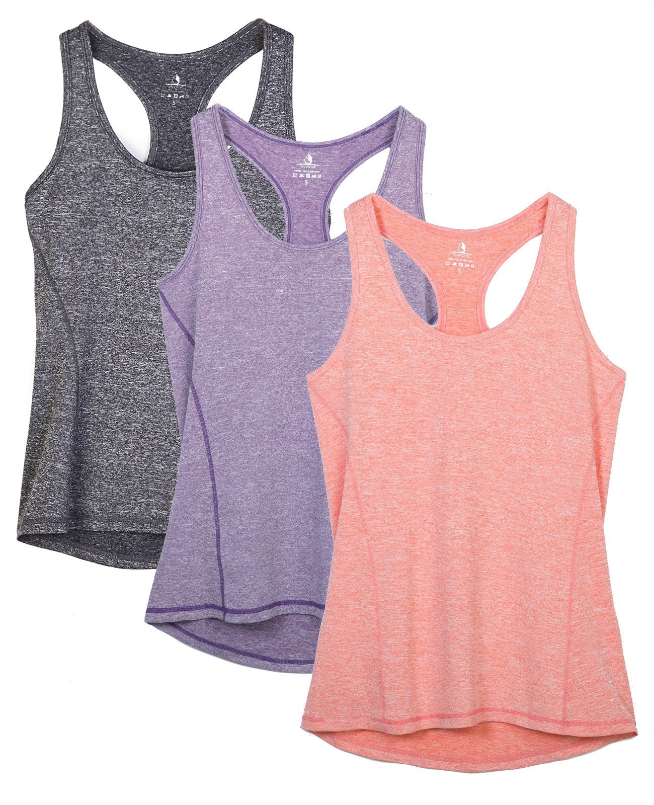 icyzone Débardeur de Sport Femme Dos Nageur Yoga Shirt sans Manches Running Fitness Tank Top, Lot de 3