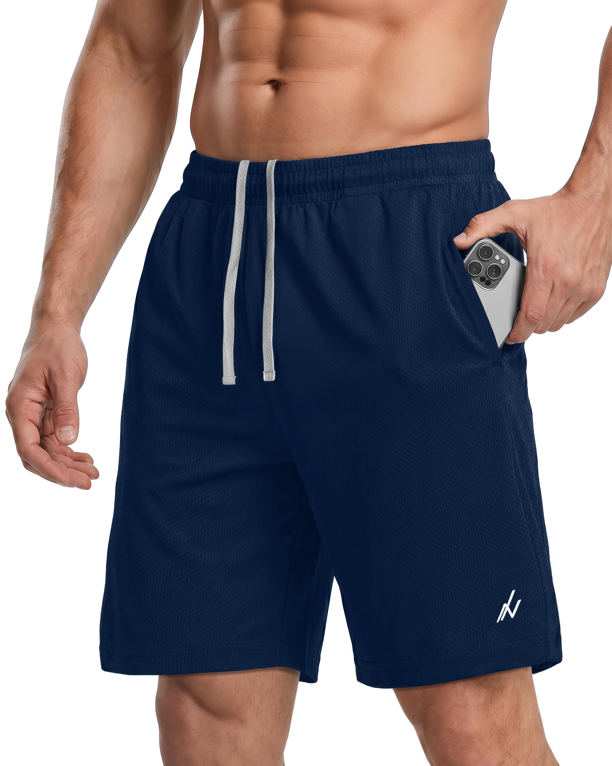Breathable Mesh Mens Athletic Shorts Loose-Fit Quick Dry Running Gym Shorts | Lightweight Activewear Knit Workout Shorts with Pockets 8 Inch Inseam Elastic Waistband with Drawstring