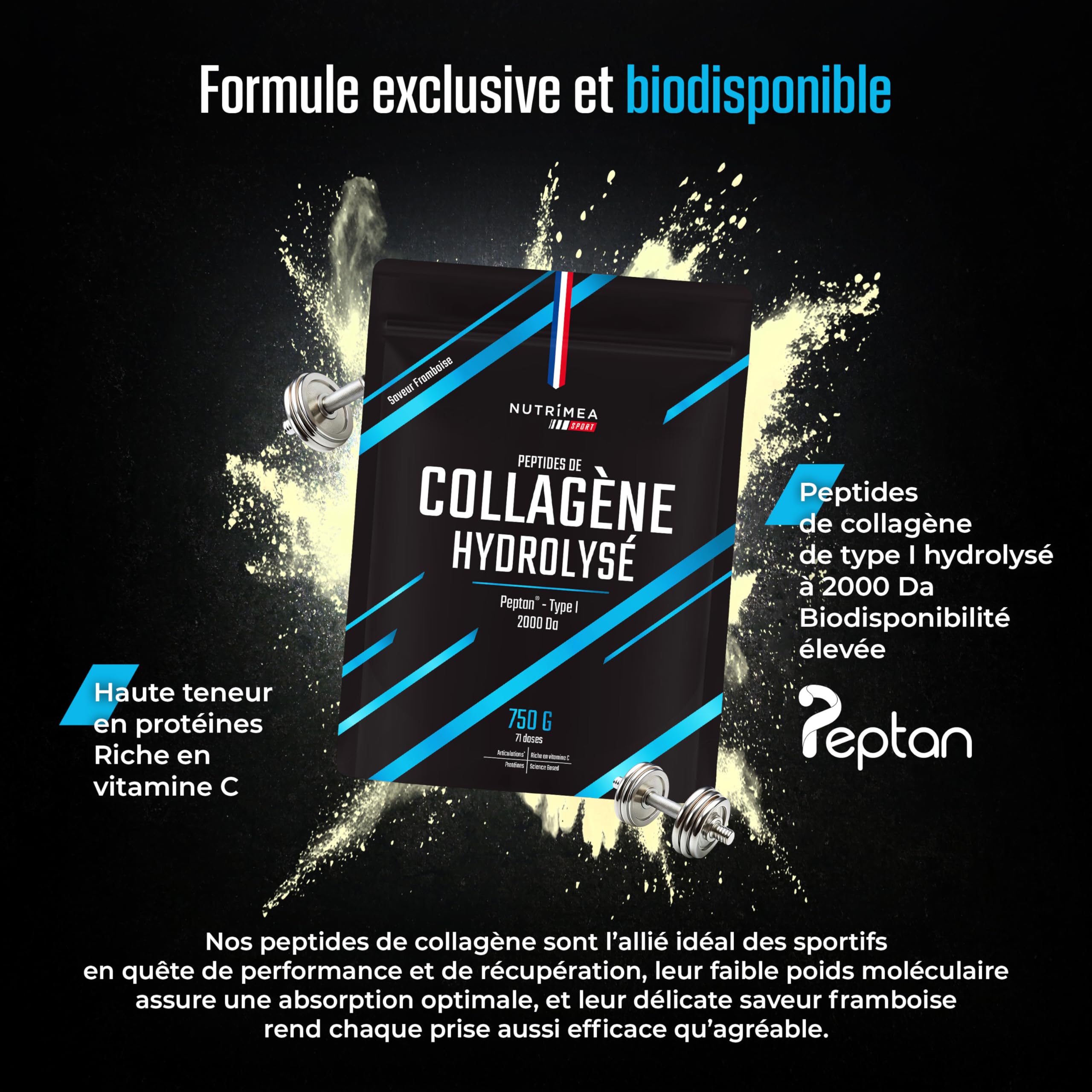 Collagene Marin | Types 1 & 2 Brevetés | Vitamines A, C & E Végétales | Pur et Naturel | Hydratation de la Peau | Protège Os et Cartilages | 900 mg | 90 Gélules | Nutrimea | Fabriqué en France