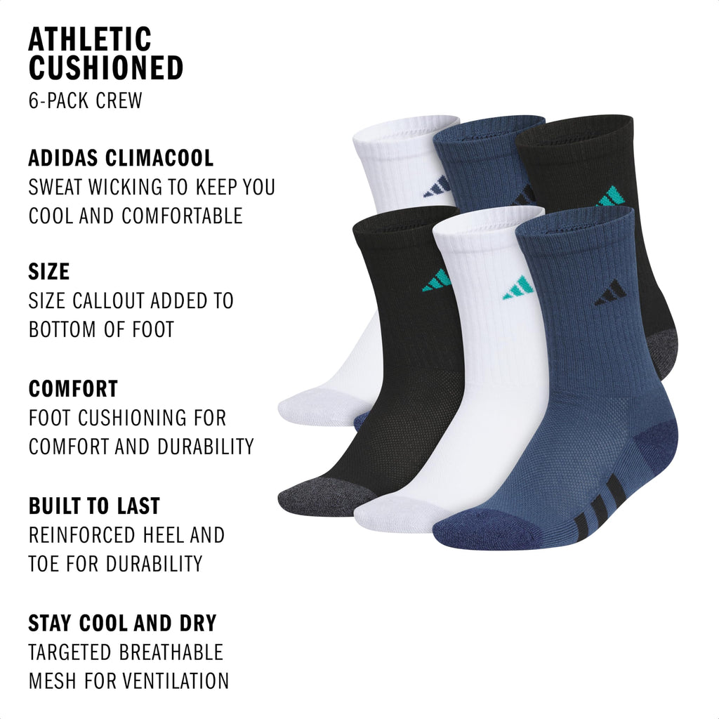 adidas Kids Athletic Cushioned 6-Pack Crew (Little Kid/Big Kid/Adult)