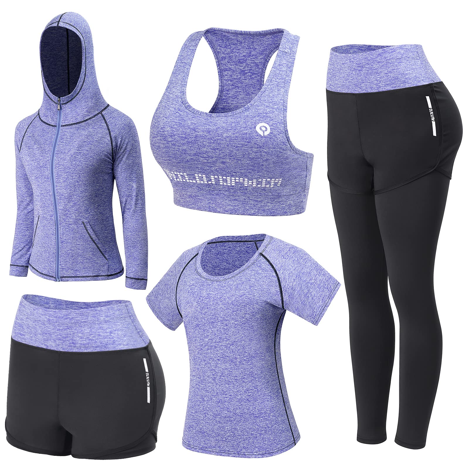 JULY'S SONG Yoga Clothes 5 Piece Sport Suits For Women Gym Running Quick Dry Sportswear For Ladies Sportswear Fitness Apparel