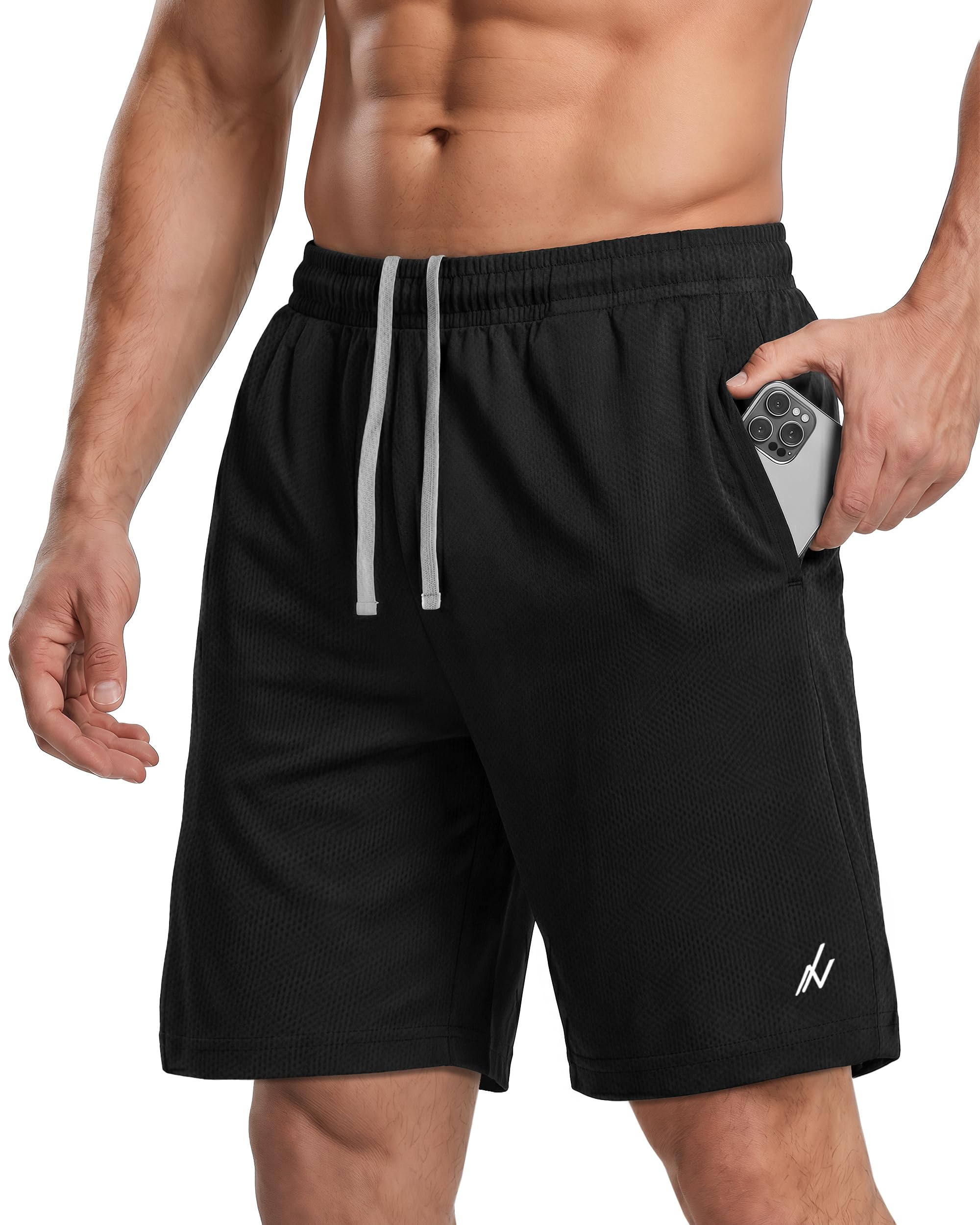 Breathable Mesh Mens Athletic Shorts Loose-Fit Quick Dry Running Gym Shorts | Lightweight Activewear Knit Workout Shorts with Pockets 8 Inch Inseam Elastic Waistband with Drawstring