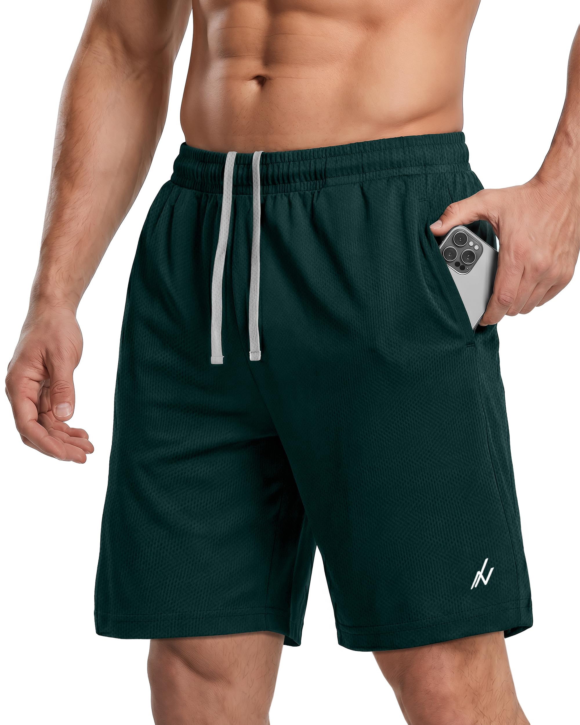 Breathable Mesh Mens Athletic Shorts Loose-Fit Quick Dry Running Gym Shorts | Lightweight Activewear Knit Workout Shorts with Pockets 8 Inch Inseam Elastic Waistband with Drawstring