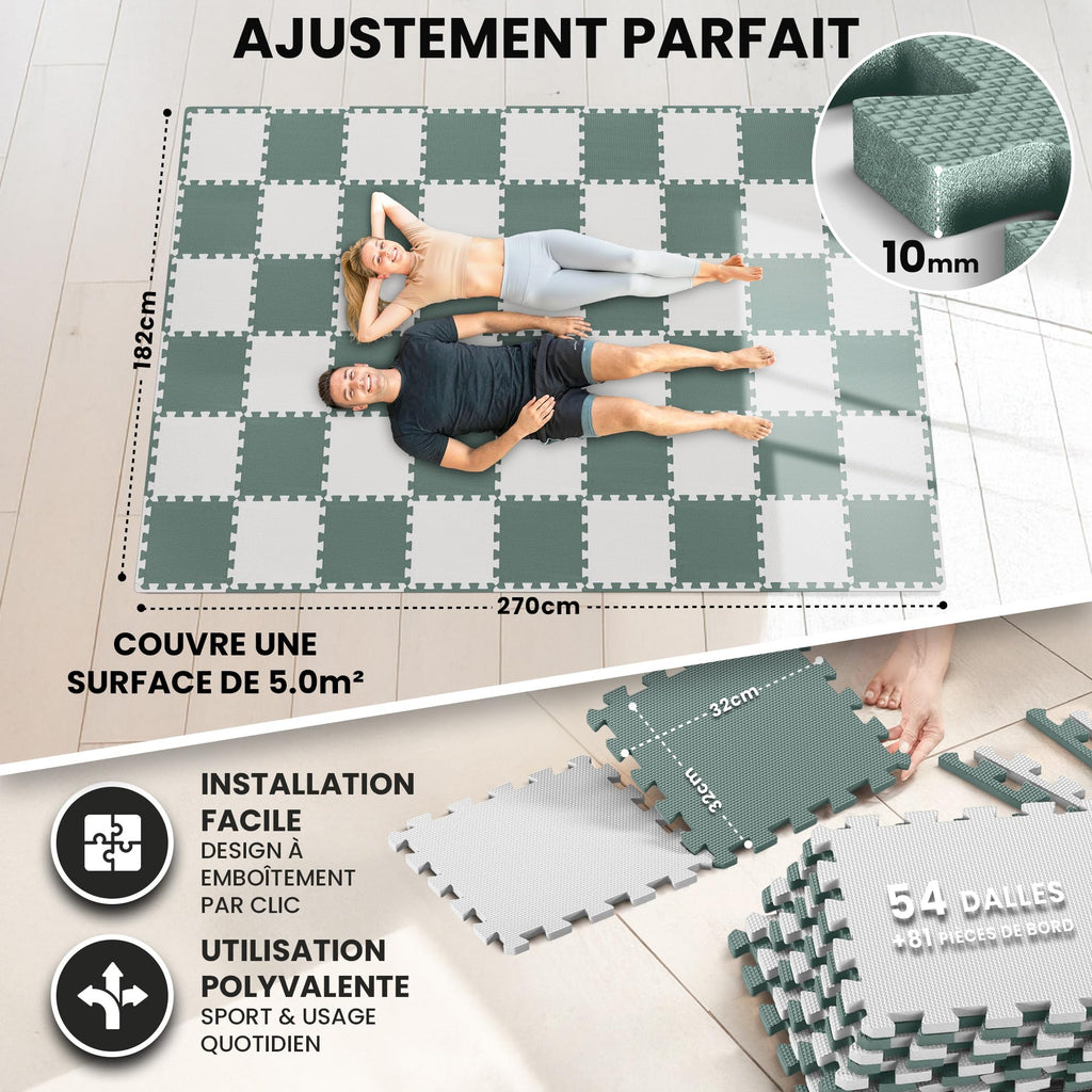 bemaxx Tapis de Fitness Protection de Sol Salle de Sport - Dalles en Mousse | EVA Caoutchouc sans BPA Matelas Puzzle Yoga Pilates Tatami pour Matériel Gym Banc de Musculation Garage Piscine Isolation