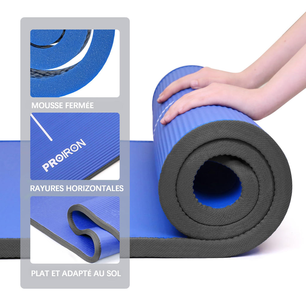 PROIRON Thick 10MM Exercise Mat, Non-Slip Yoga Pilates Gym Mat | Tear-Resistant Reinforced Edges, Flat, Good Elasticity, Camping Mat for Travel, NBR, 1860x660x10mm