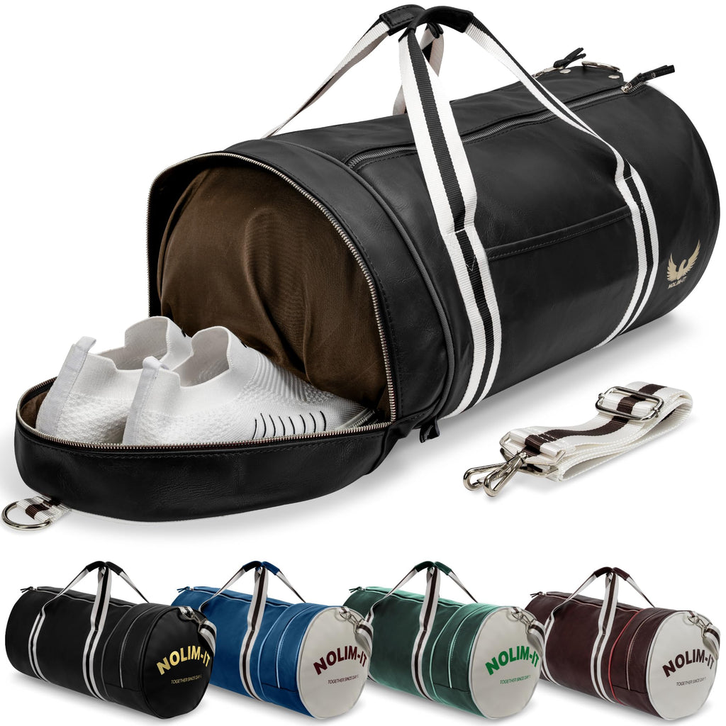 Sac de Sport Nolim-it® - Vintage - Simili Cuir - Sac bandoulière Homme - Pliable - Compartiment Chaussures - Sac Voyage Cabine - Résistant à l’Eau - 45x25x25cm - Small 28L - Duffel Bag - Musculation