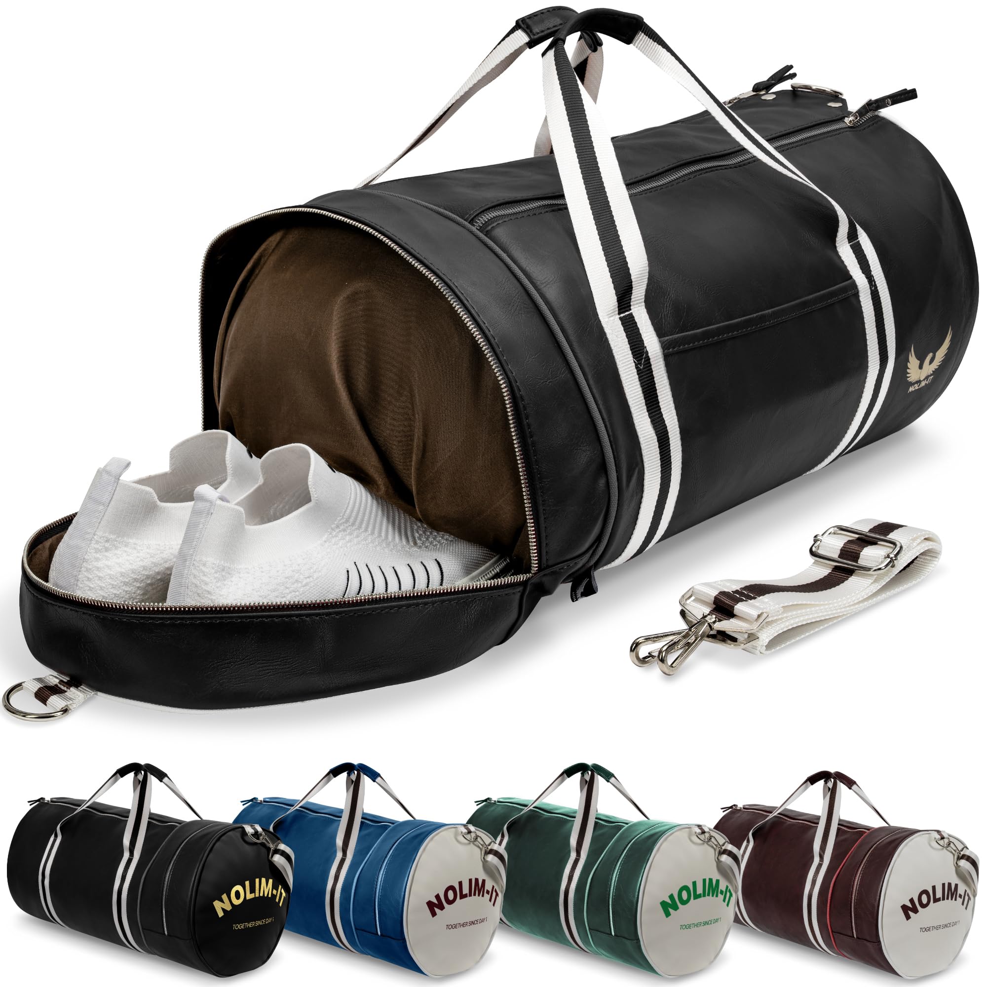 Sac de Sport Nolim-it® - Vintage - Simili Cuir - Sac bandoulière Homme - Pliable - Compartiment Chaussures - Sac Voyage Cabine - Résistant à l’Eau - 45x25x25cm - Small 28L - Duffel Bag - Musculation