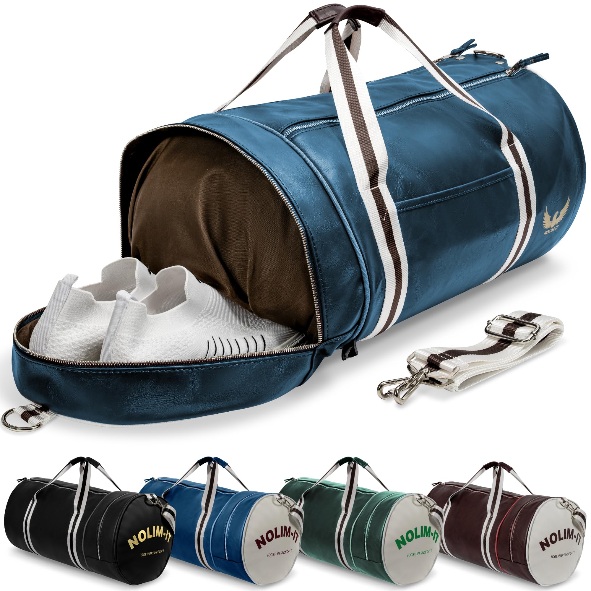 Sac de Sport Nolim-it® - Vintage - Simili Cuir - Sac bandoulière Homme - Pliable - Compartiment Chaussures - Sac Voyage Cabine - Résistant à l’Eau - 45x25x25cm - Small 28L - Duffel Bag - Musculation