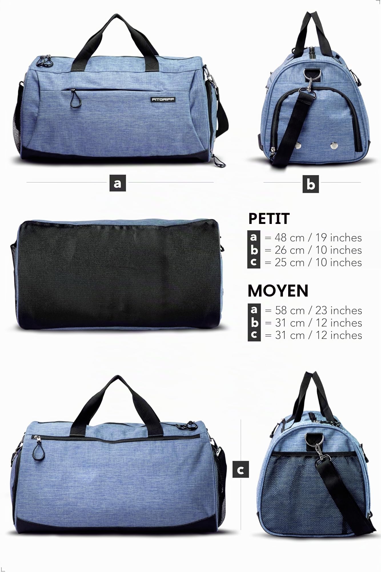Fitgriff® Sac de Sport Homme & Femme V1 - Sacs de Voyage avec Compartiments Chaussures et Humide, pour Gym, Fitness, Weekend - Duffel Bag