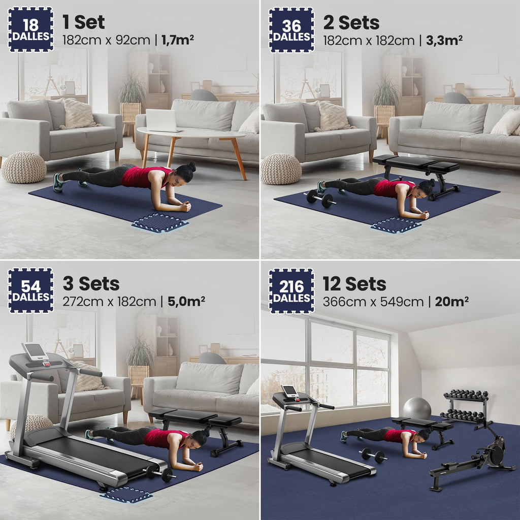 bemaxx Tapis de Fitness Protection de Sol Salle de Sport - Dalles en Mousse | EVA Caoutchouc sans BPA Matelas Puzzle Yoga Pilates Tatami pour Matériel Gym Banc de Musculation Garage Piscine Isolation