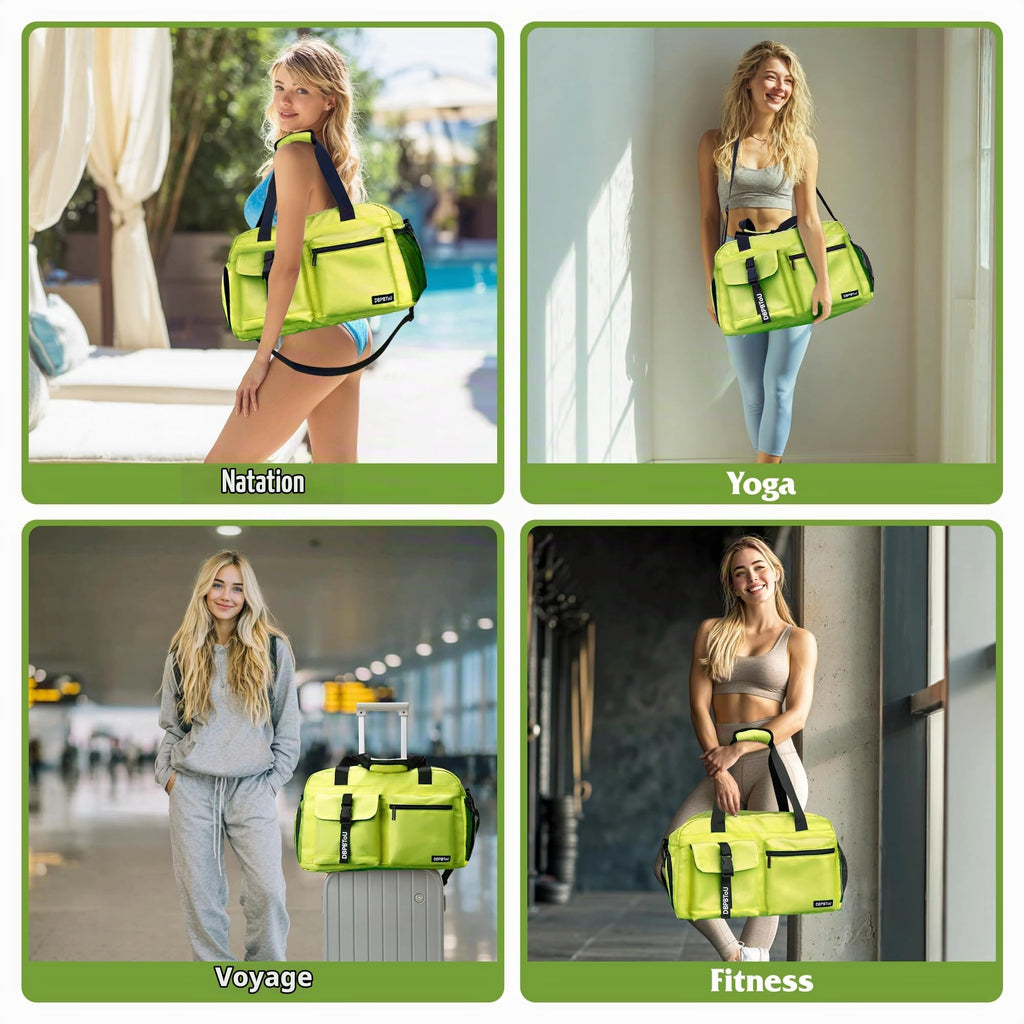 Sac de Sport Femme Homme (Jaune) | Sac Sport avec Compartiment à Chaussures de Ventilation, Sac de Voyage Femme Imperméable avec Compartiment Humide