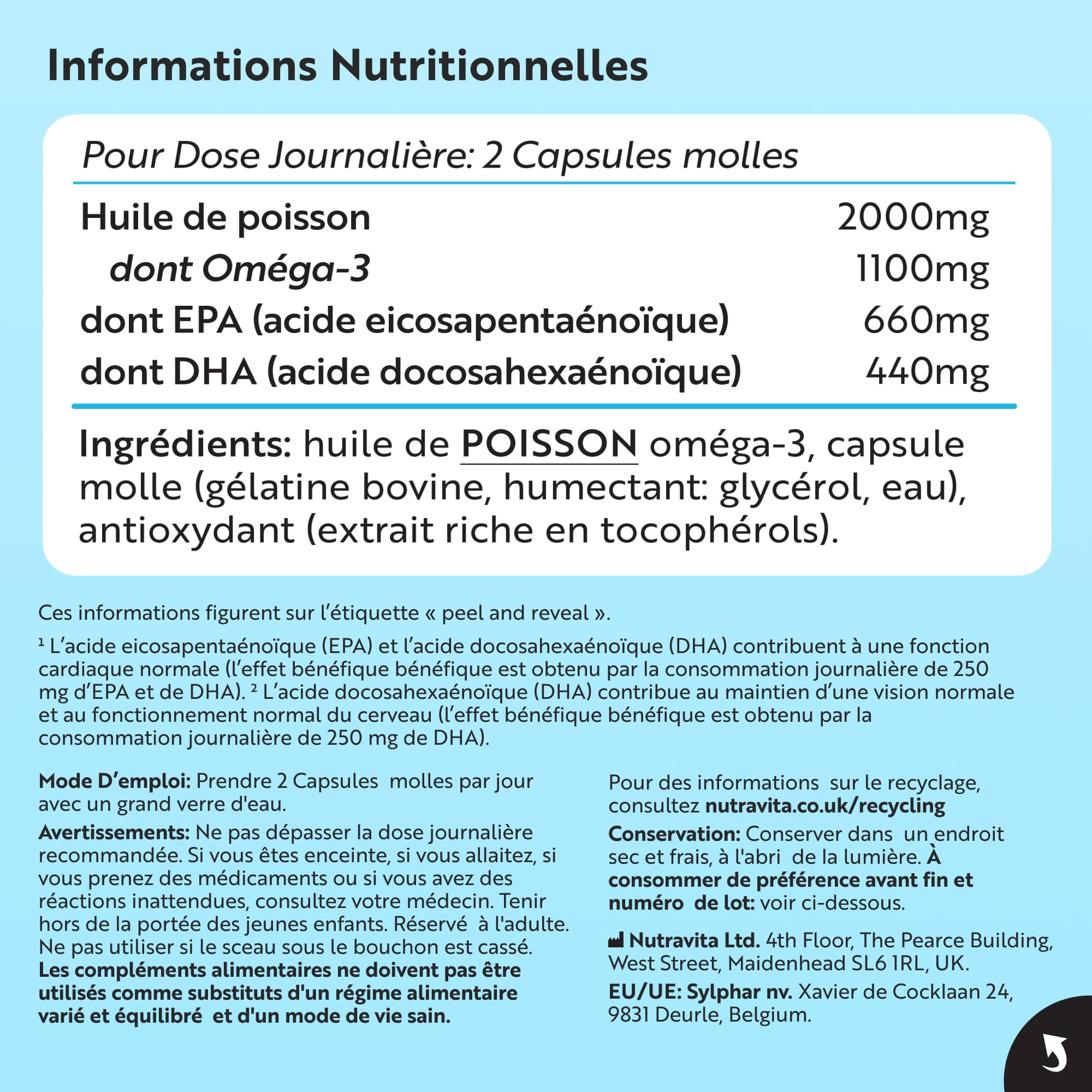 Nutravita Omega 3 Huile de Poissons 2000 mg - 480 Gélules - 8 Mois | Lot de 2 - Haute Concentration en EPA (660mg) & DHA (440mg) - Soutien Fonction Cardiaque et une Vision Normale