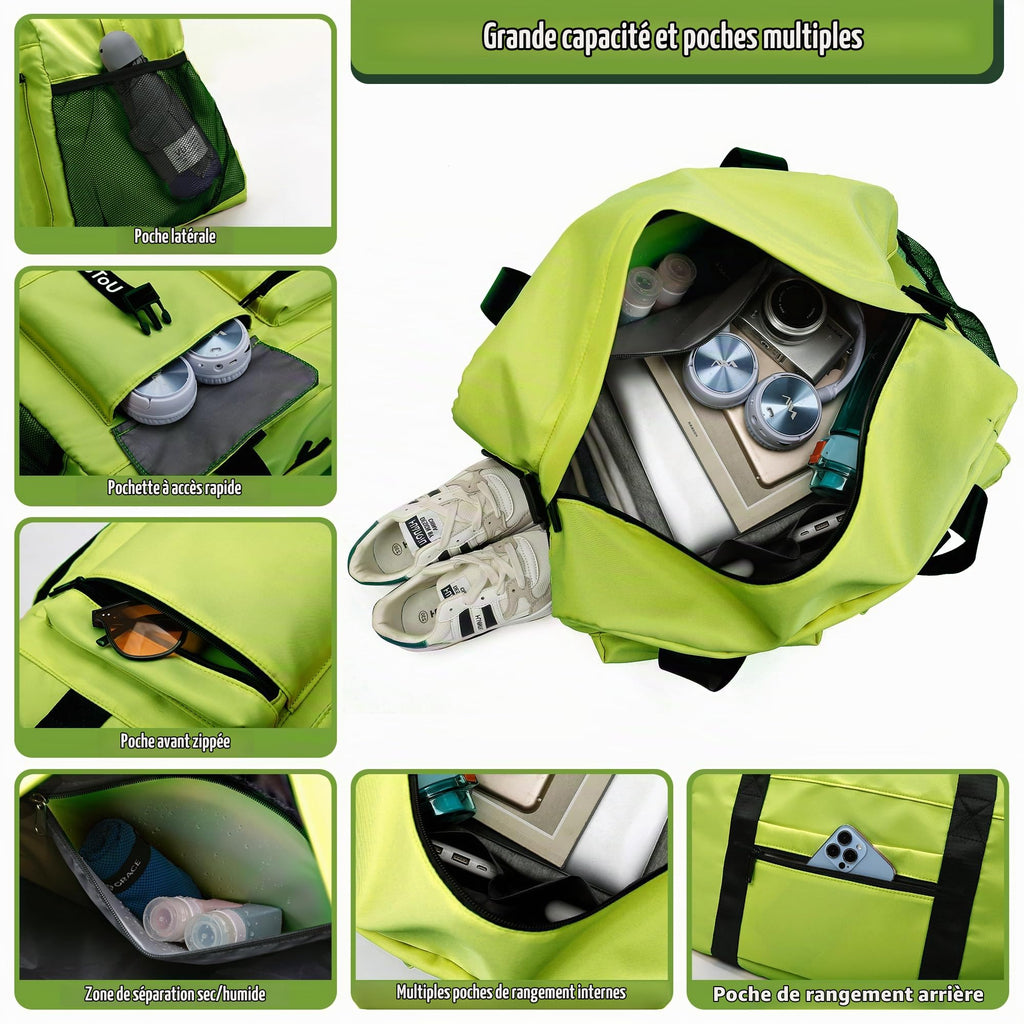 Sac de Sport Femme Homme (Jaune) | Sac Sport avec Compartiment à Chaussures de Ventilation, Sac de Voyage Femme Imperméable avec Compartiment Humide