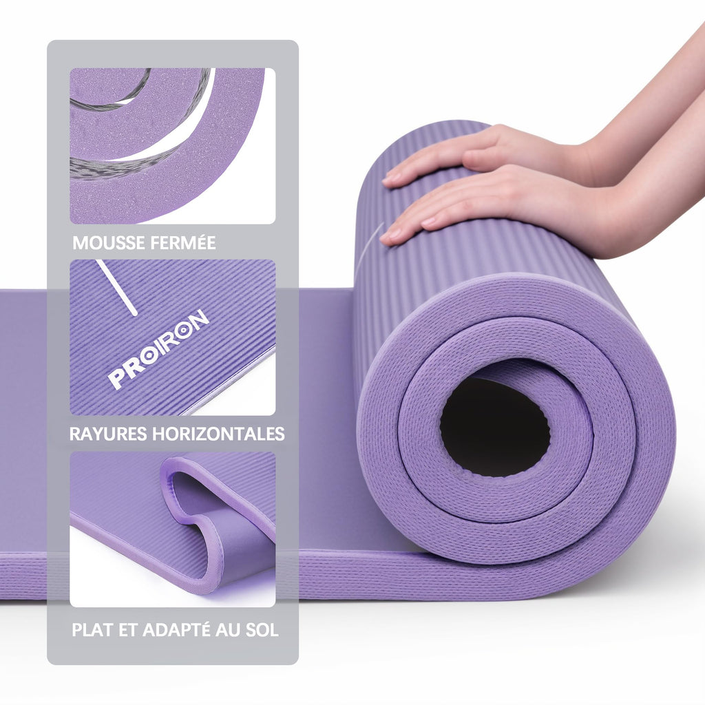 PROIRON Thick 10MM Exercise Mat, Non-Slip Yoga Pilates Gym Mat | Tear-Resistant Reinforced Edges, Flat, Good Elasticity, Camping Mat for Travel, NBR, 1860x660x10mm