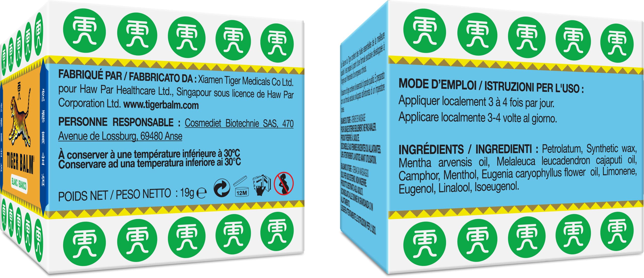 Tiger Balm® Baume du Tigre® Baume Blanc, Effet froid, Après l'effort, 30 g