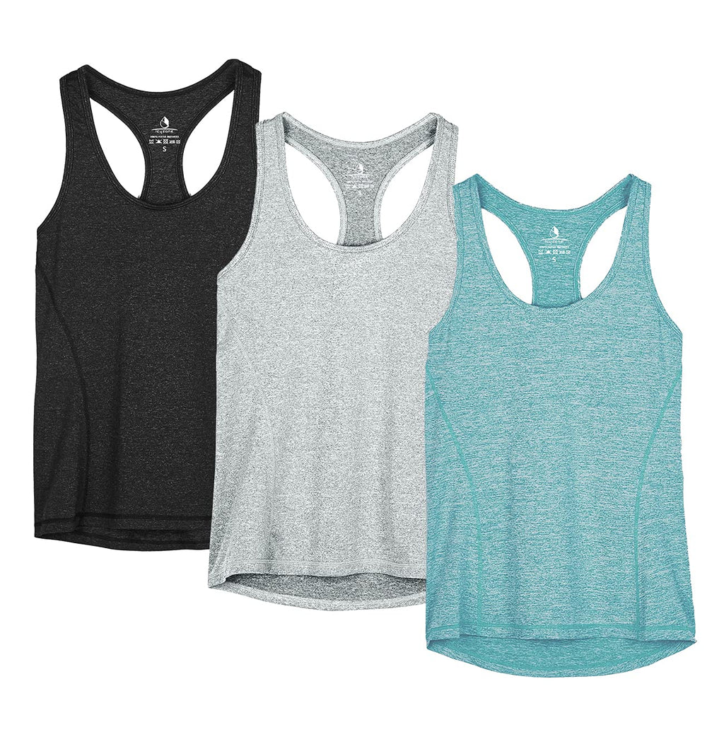 icyzone Débardeur de Sport Femme Dos Nageur Yoga Shirt sans Manches Running Fitness Tank Top, Lot de 3