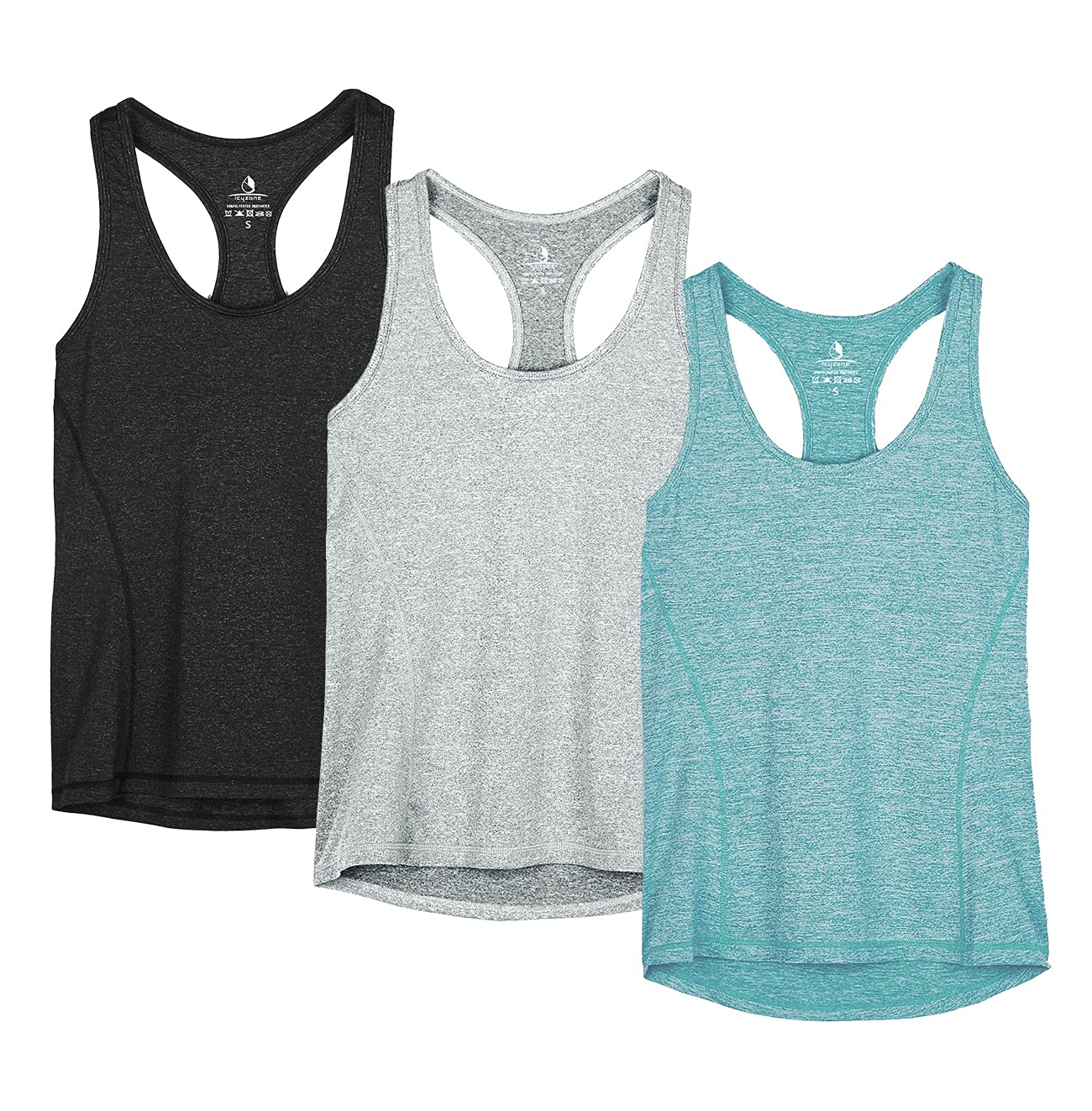 icyzone Débardeur de Sport Femme Dos Nageur Yoga Shirt sans Manches Running Fitness Tank Top, Lot de 3