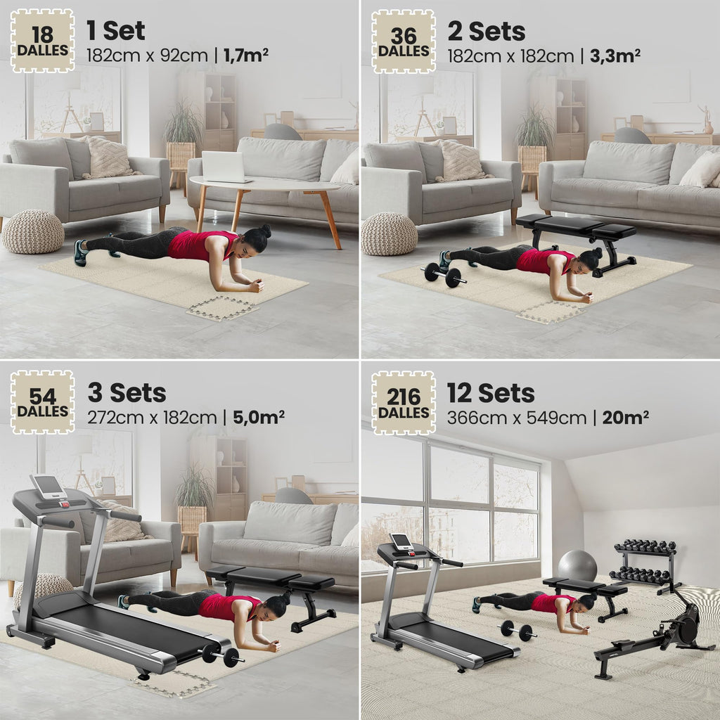 bemaxx Tapis de Fitness Protection de Sol Salle de Sport - Dalles en Mousse | EVA Caoutchouc sans BPA Matelas Puzzle Yoga Pilates Tatami pour Matériel Gym Banc de Musculation Garage Piscine Isolation