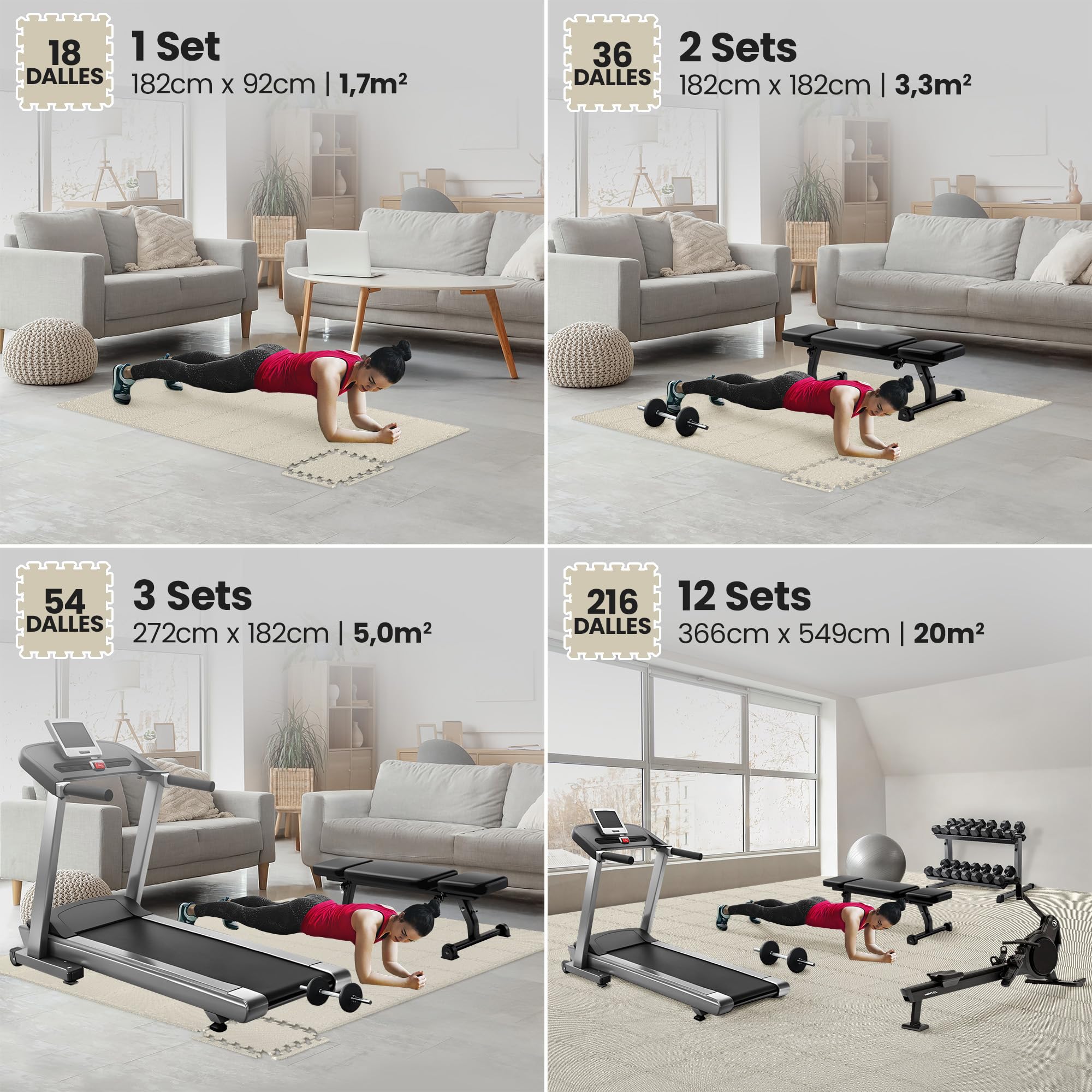 bemaxx Tapis de Fitness Protection de Sol Salle de Sport - Dalles en Mousse | EVA Caoutchouc sans BPA Matelas Puzzle Yoga Pilates Tatami pour Matériel Gym Banc de Musculation Garage Piscine Isolation