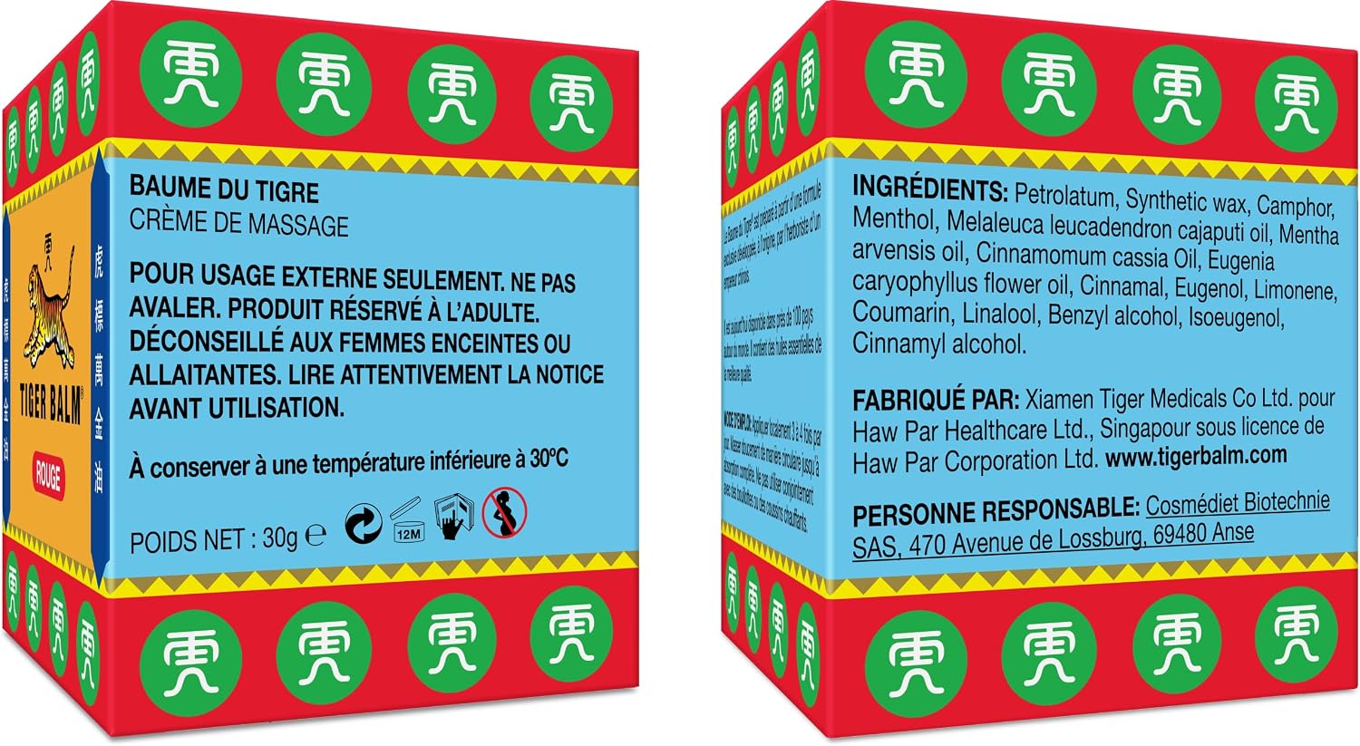 Tiger Balm® Baume du Tigre® Baume Rouge, Effet chaud, Avant l'effort, 30 g