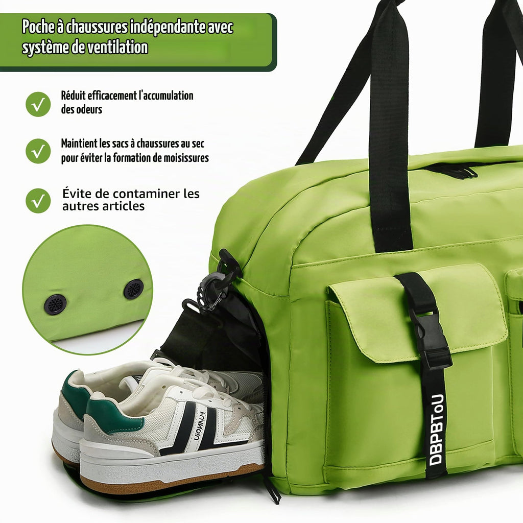 Sac de Sport Femme Homme (Jaune) | Sac Sport avec Compartiment à Chaussures de Ventilation, Sac de Voyage Femme Imperméable avec Compartiment Humide