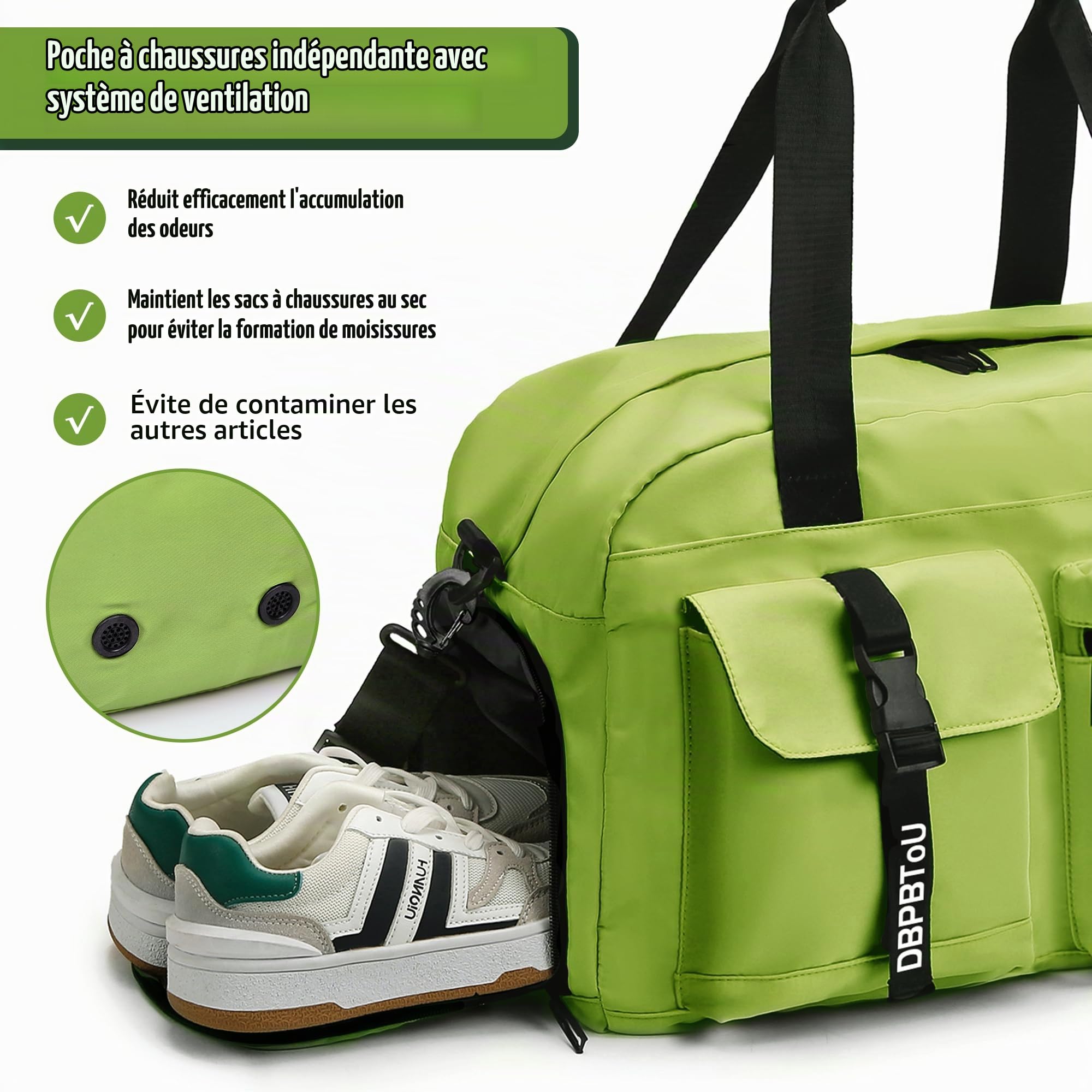 Sac de Sport Femme Homme (Jaune) | Sac Sport avec Compartiment à Chaussures de Ventilation, Sac de Voyage Femme Imperméable avec Compartiment Humide