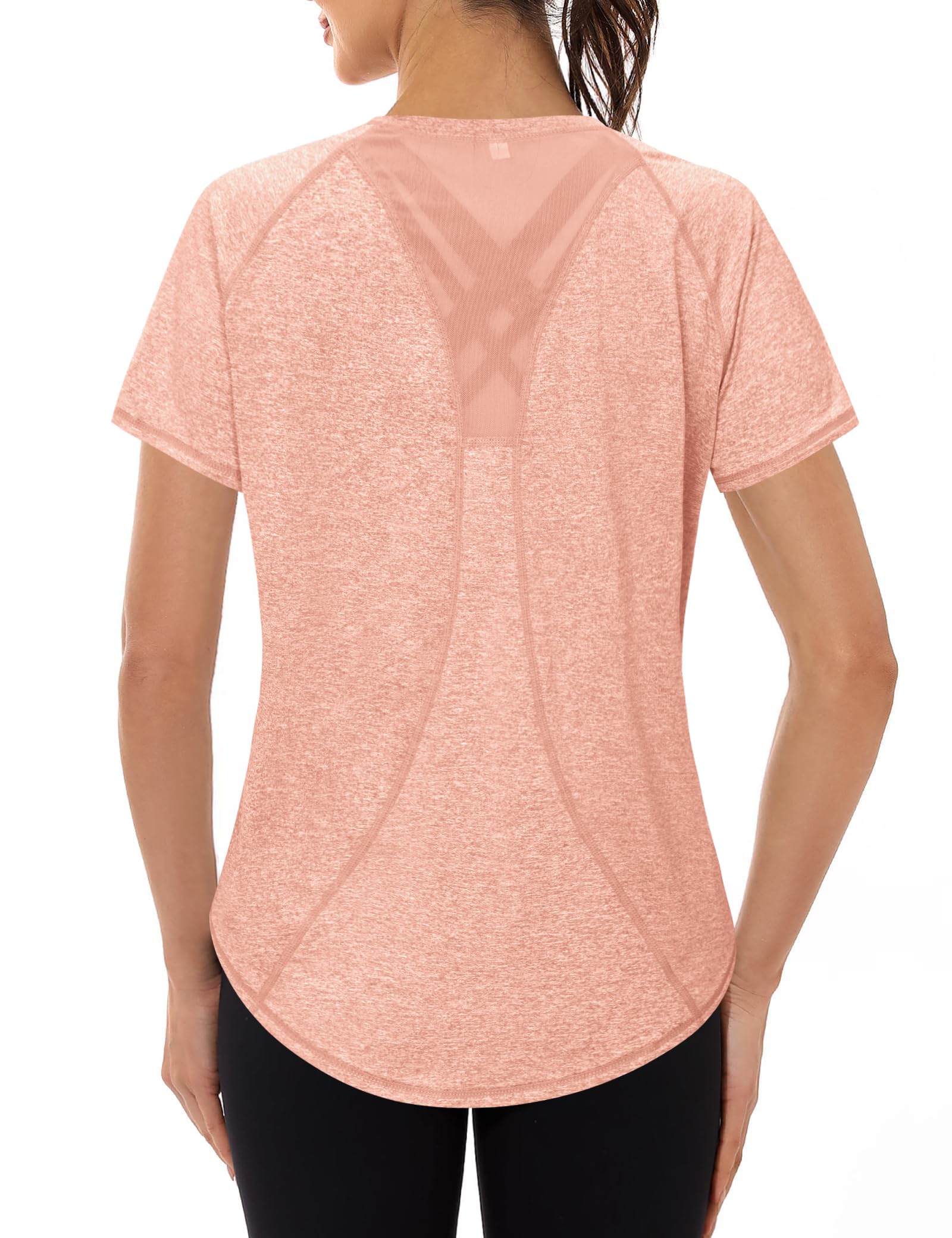 Gyabnw Women's Sport T-Shirt Anti-UV Elastic Crew Neck Short Sleeve Breathable Quick Dry UPF 50+ Fitness Top for Yoga Running and Gym