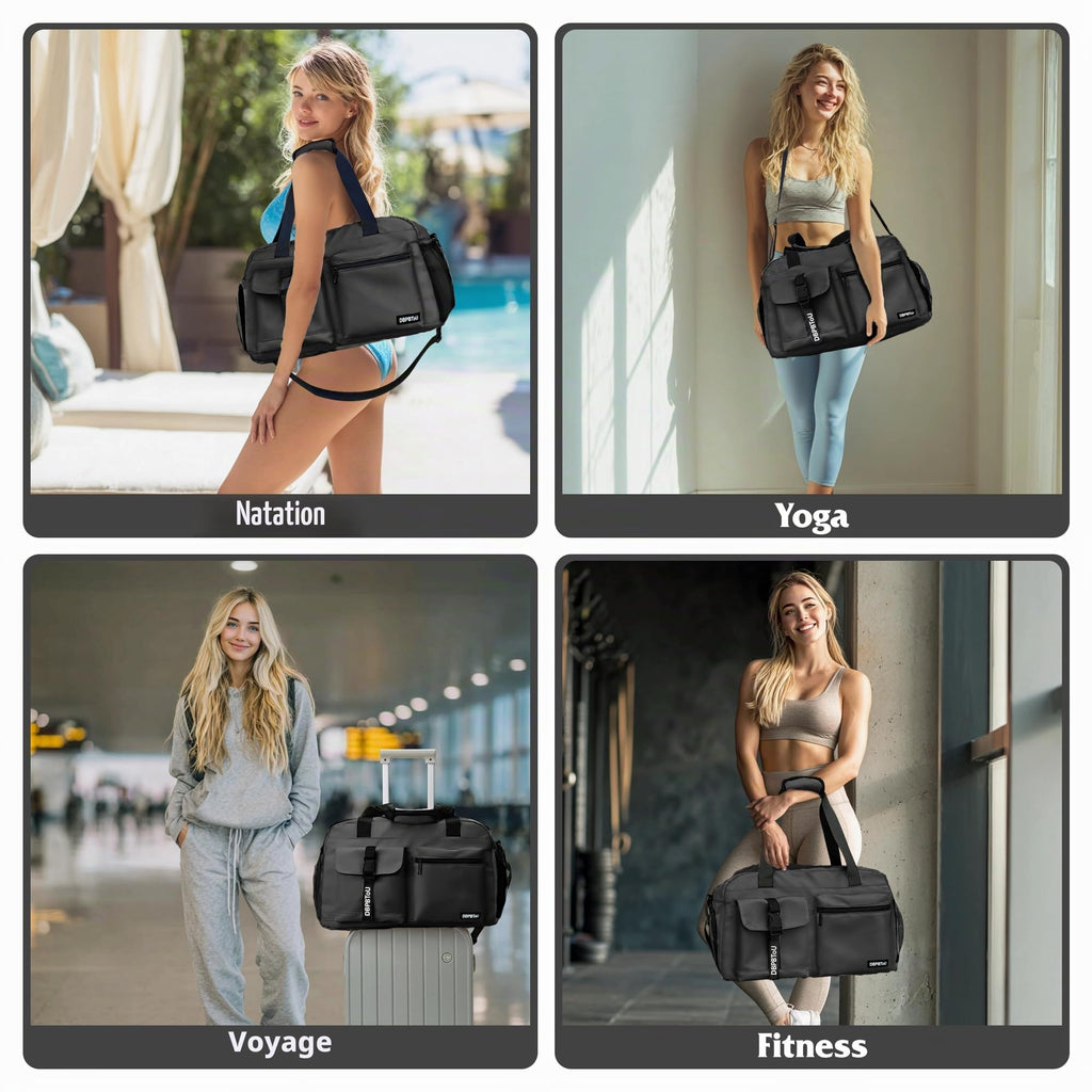 Sac de Sport Femme Homme (Jaune) | Sac Sport avec Compartiment à Chaussures de Ventilation, Sac de Voyage Femme Imperméable avec Compartiment Humide