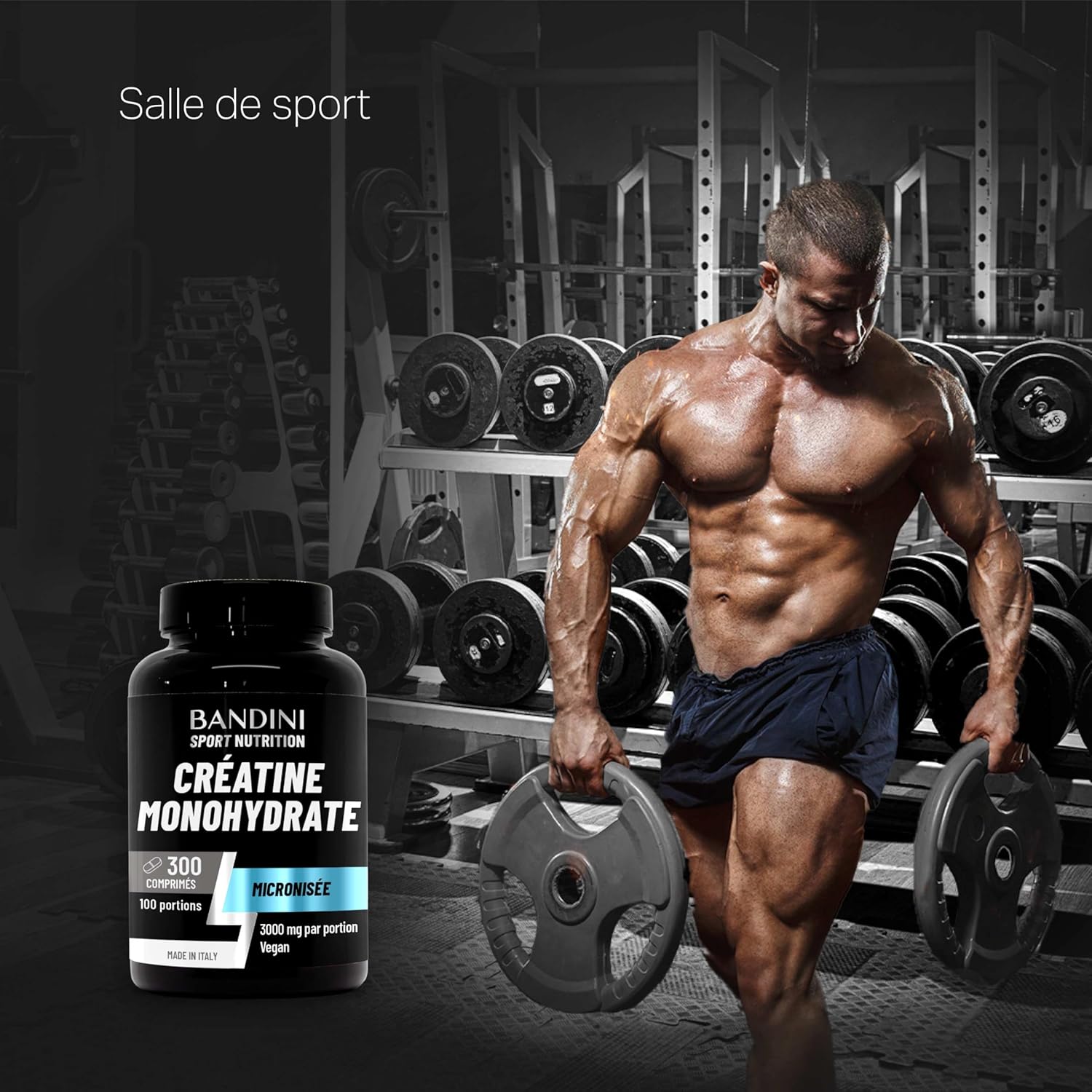 Bandini® Créatine Monohydrate 300 Comprimés (+3 Mois) 3000mg à dose - | Augmente les Performances Physiques & la Force Musculaire - Booster Musculation Puissant - Creatine Micronisée Pure et Vegan