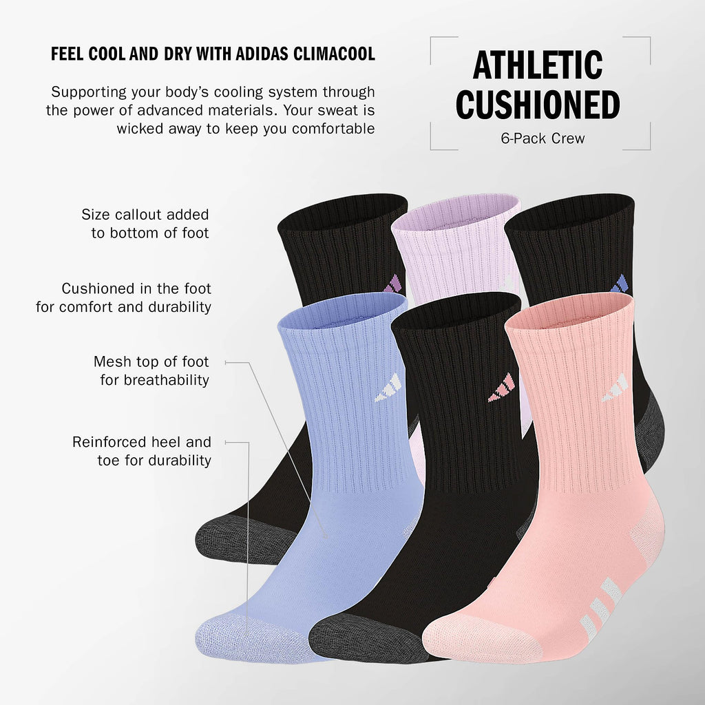 adidas Kids Athletic Cushioned 6-Pack Crew (Little Kid/Big Kid/Adult)