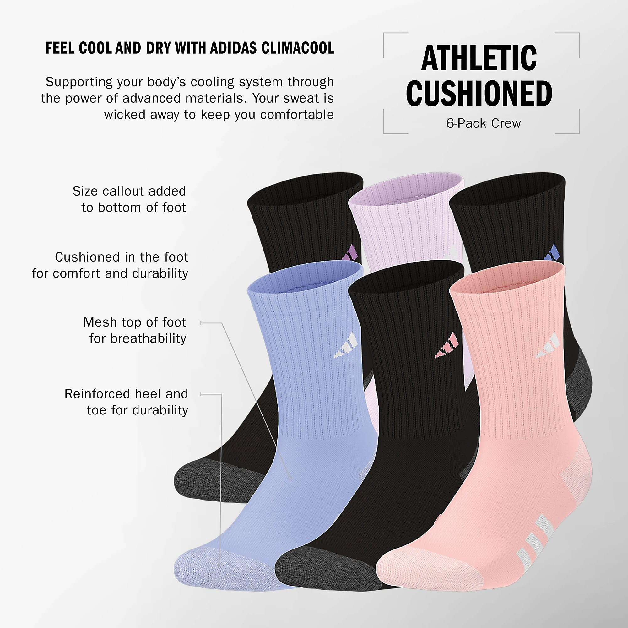 adidas Kids Athletic Cushioned 6-Pack Crew (Little Kid/Big Kid/Adult)