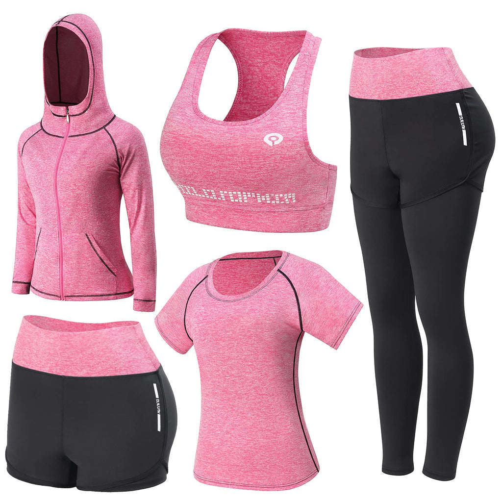 JULY'S SONG Yoga Clothes 5 Piece Sport Suits For Women Gym Running Quick Dry Sportswear For Ladies Sportswear Fitness Apparel