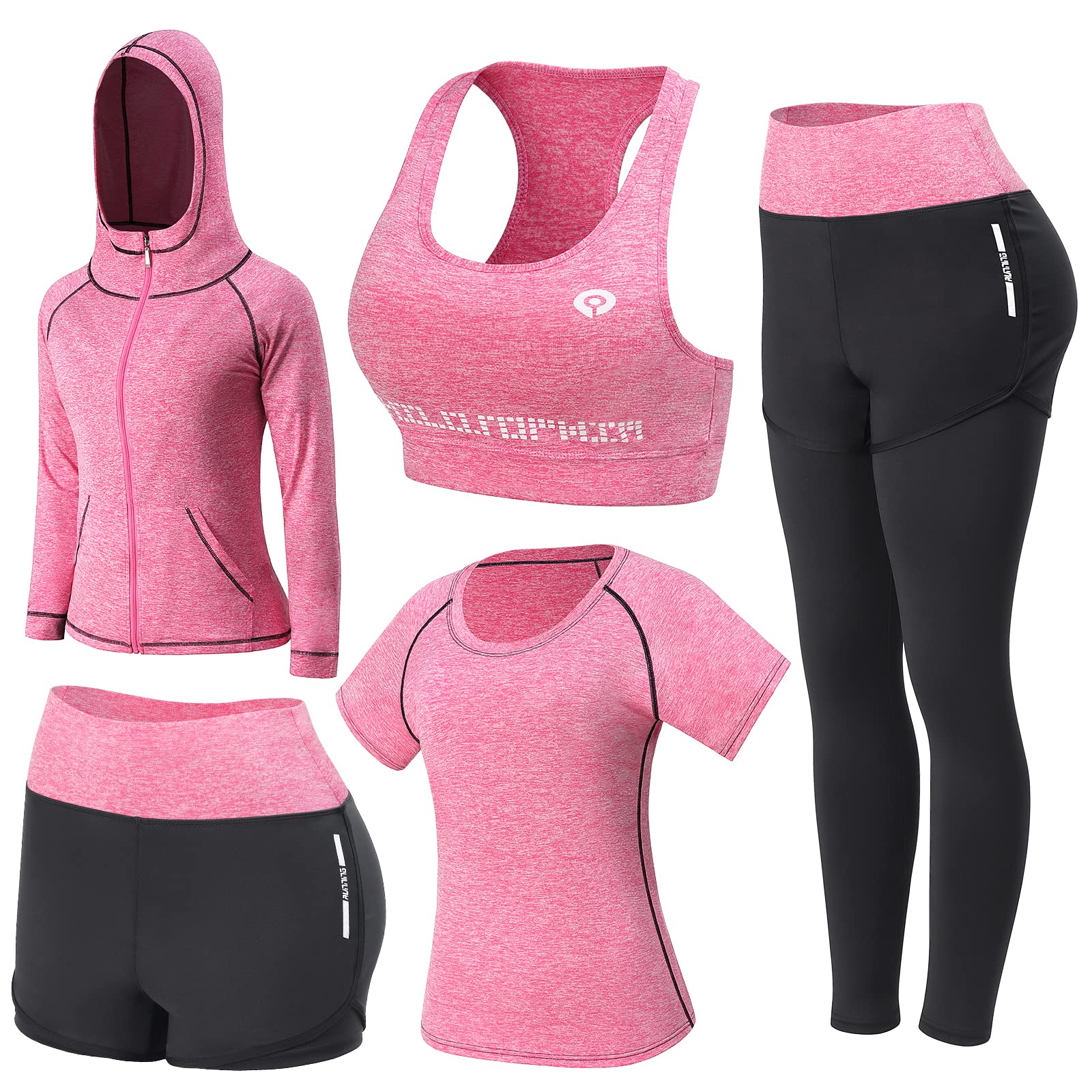 JULY'S SONG Yoga Clothes 5 Piece Sport Suits For Women Gym Running Quick Dry Sportswear For Ladies Sportswear Fitness Apparel